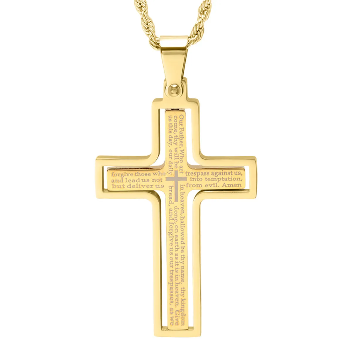 Lords Prayer Spinner Cross Pendant