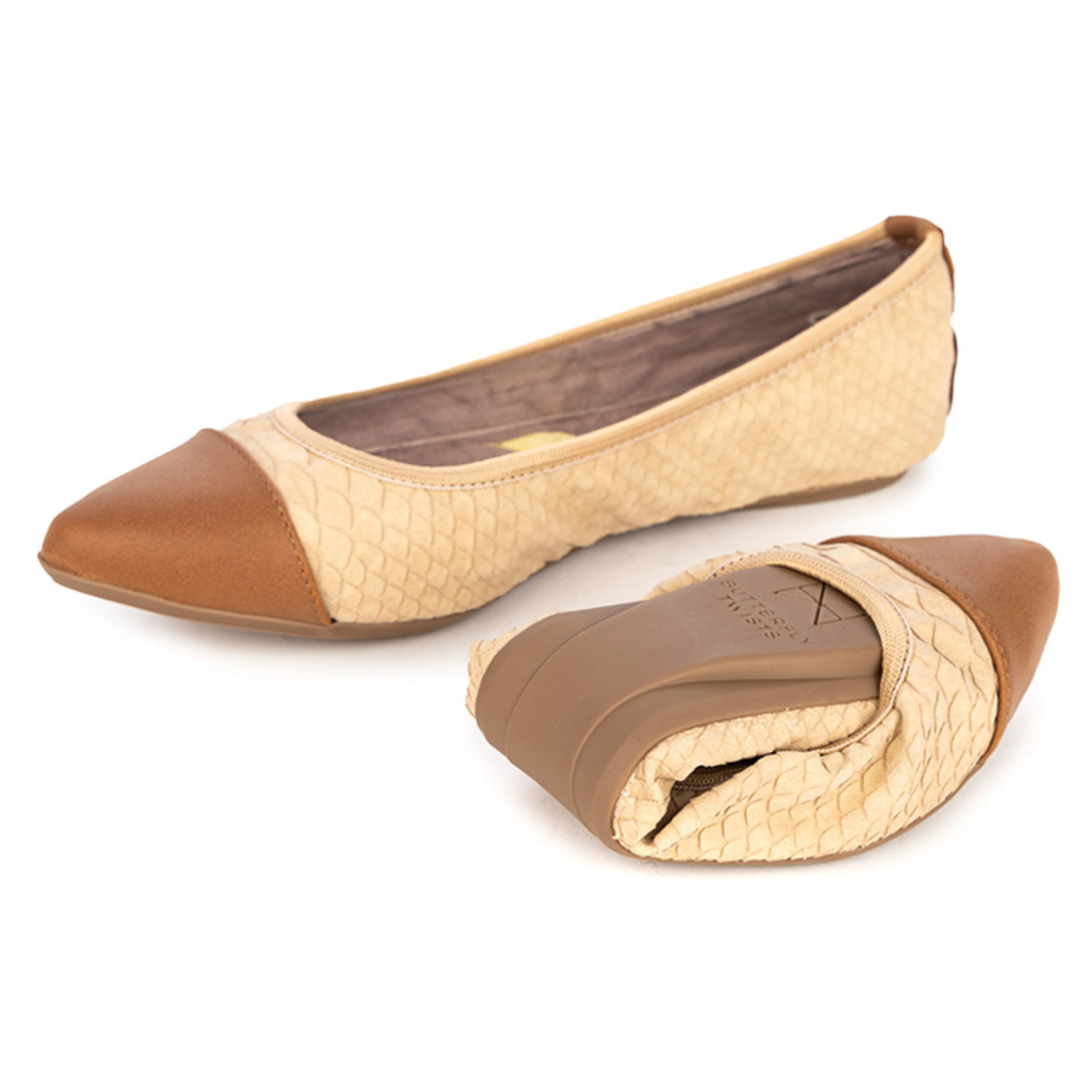 LOTTIE Ballet Flat Shoes - Natural Scales/Tan