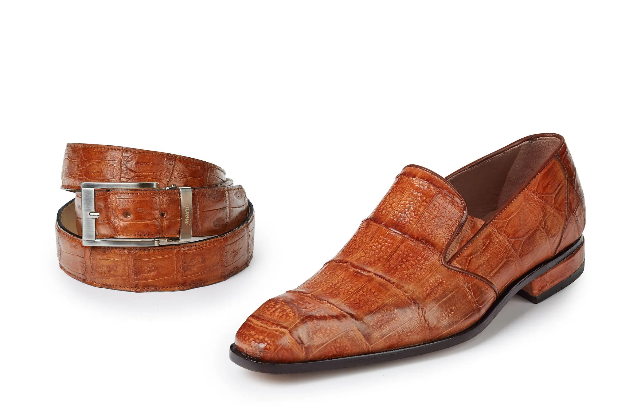 Mauri - "4673" Baby Hornback Crocodile Loafers in Cognac