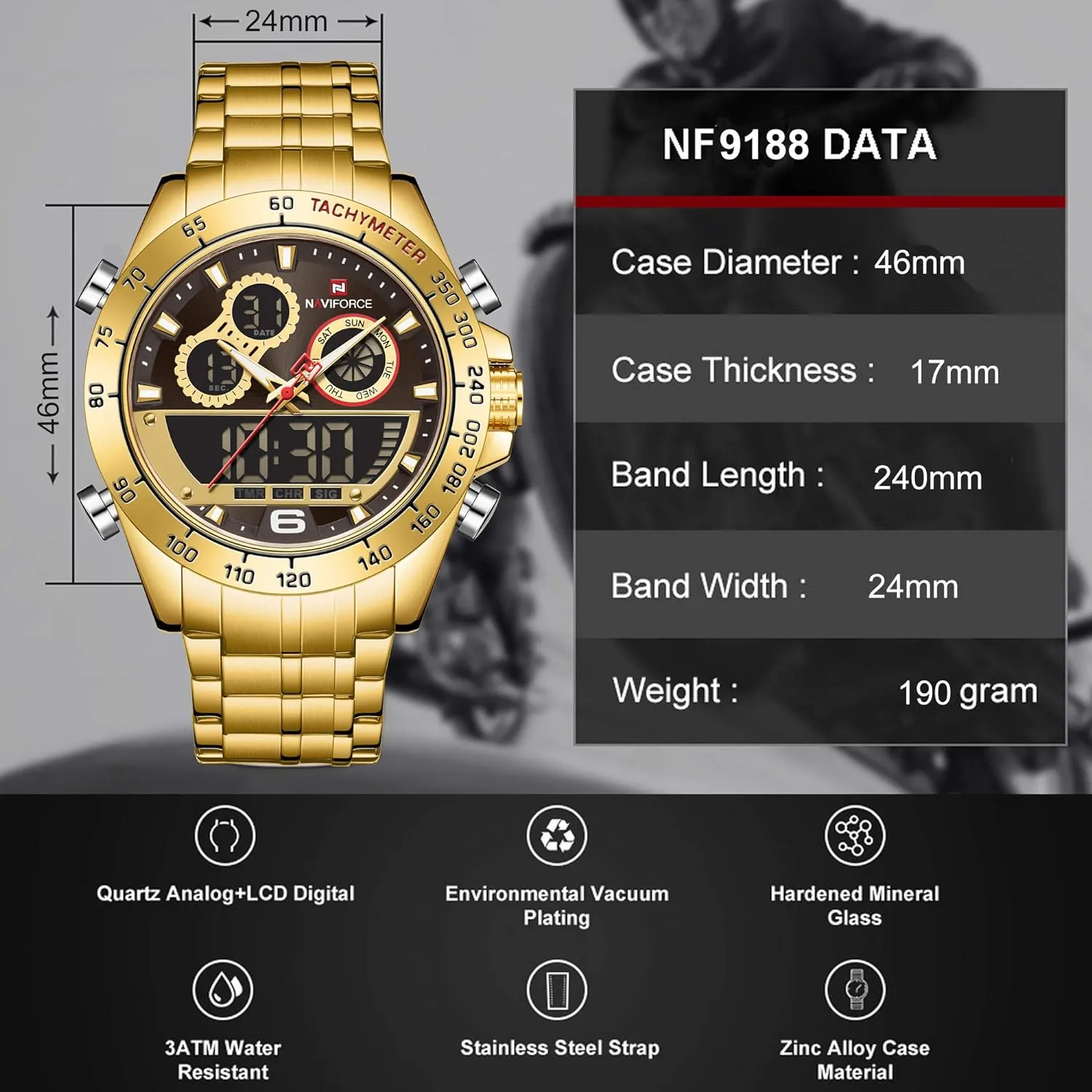 Mens Analog Digital Sport Watches Waterproof Multifunction Chronograph