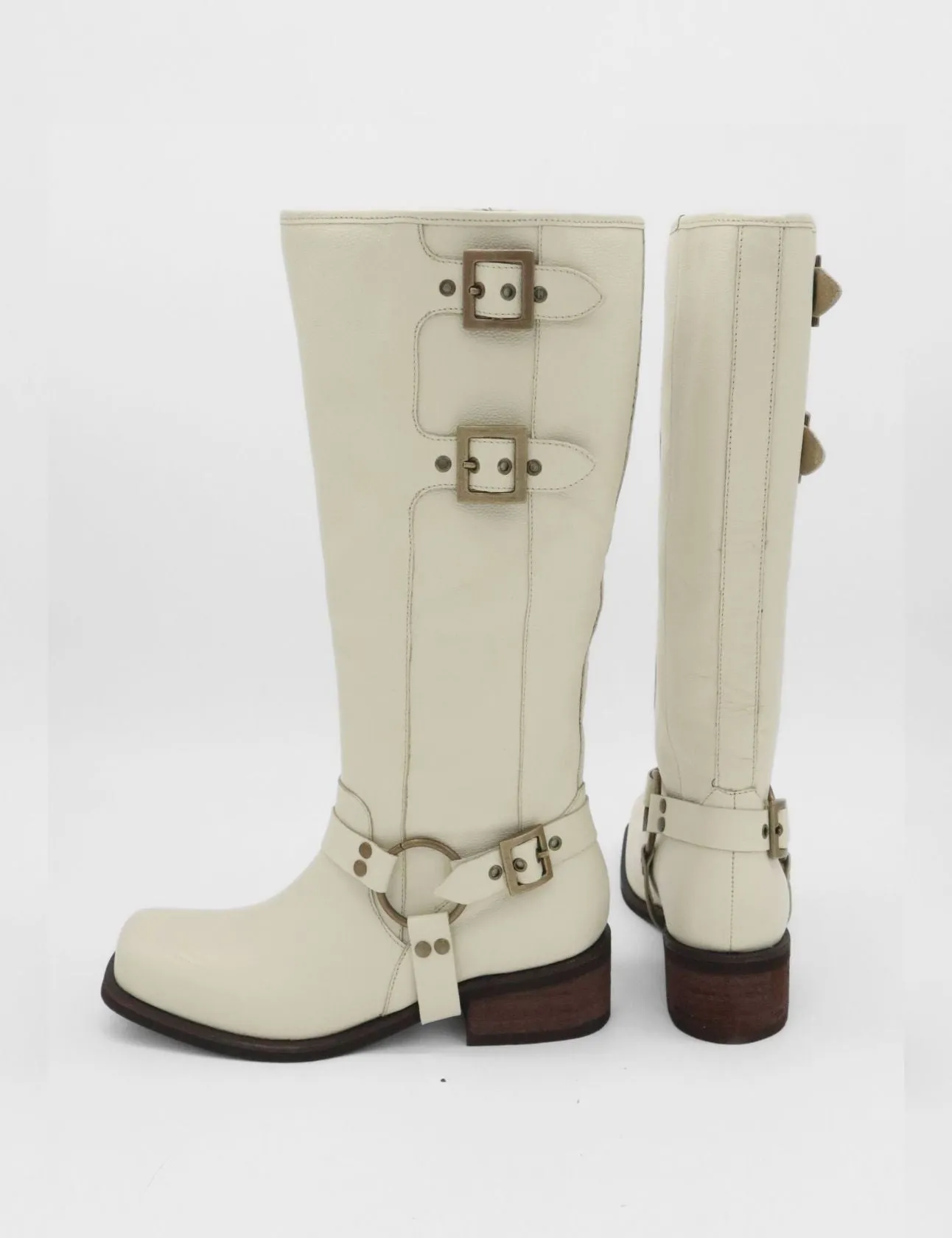 Naomi moto boot off white leather womens shoes