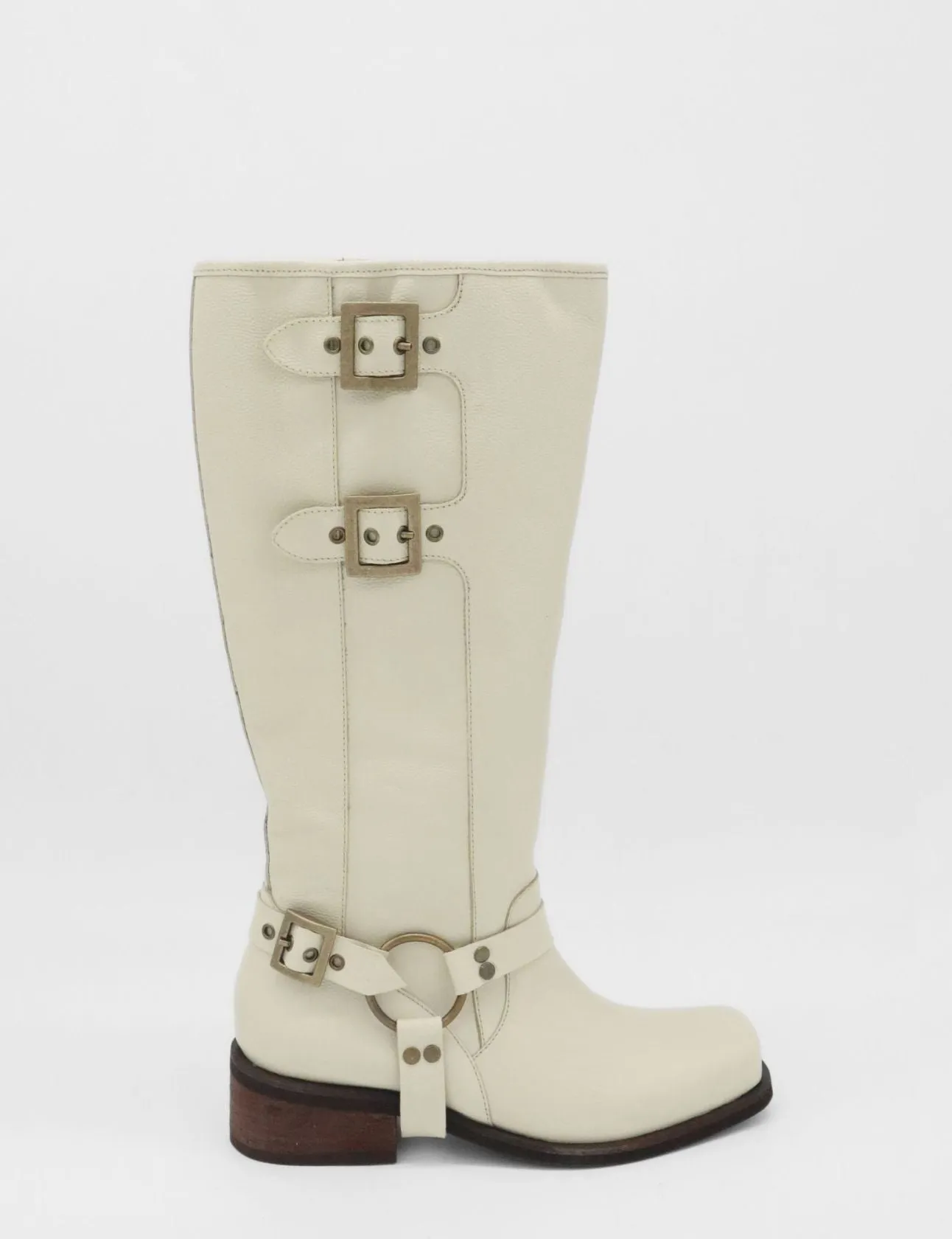 Naomi moto boot off white leather womens shoes