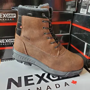 NexGrip Victor Brown Suede Leather Waterproof Mens Snow Boot with Retractable Ice Cleats NEXX