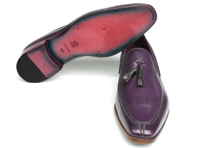 Paul Parkman Men's Tassel Loafer Purple Hand Painted Leather