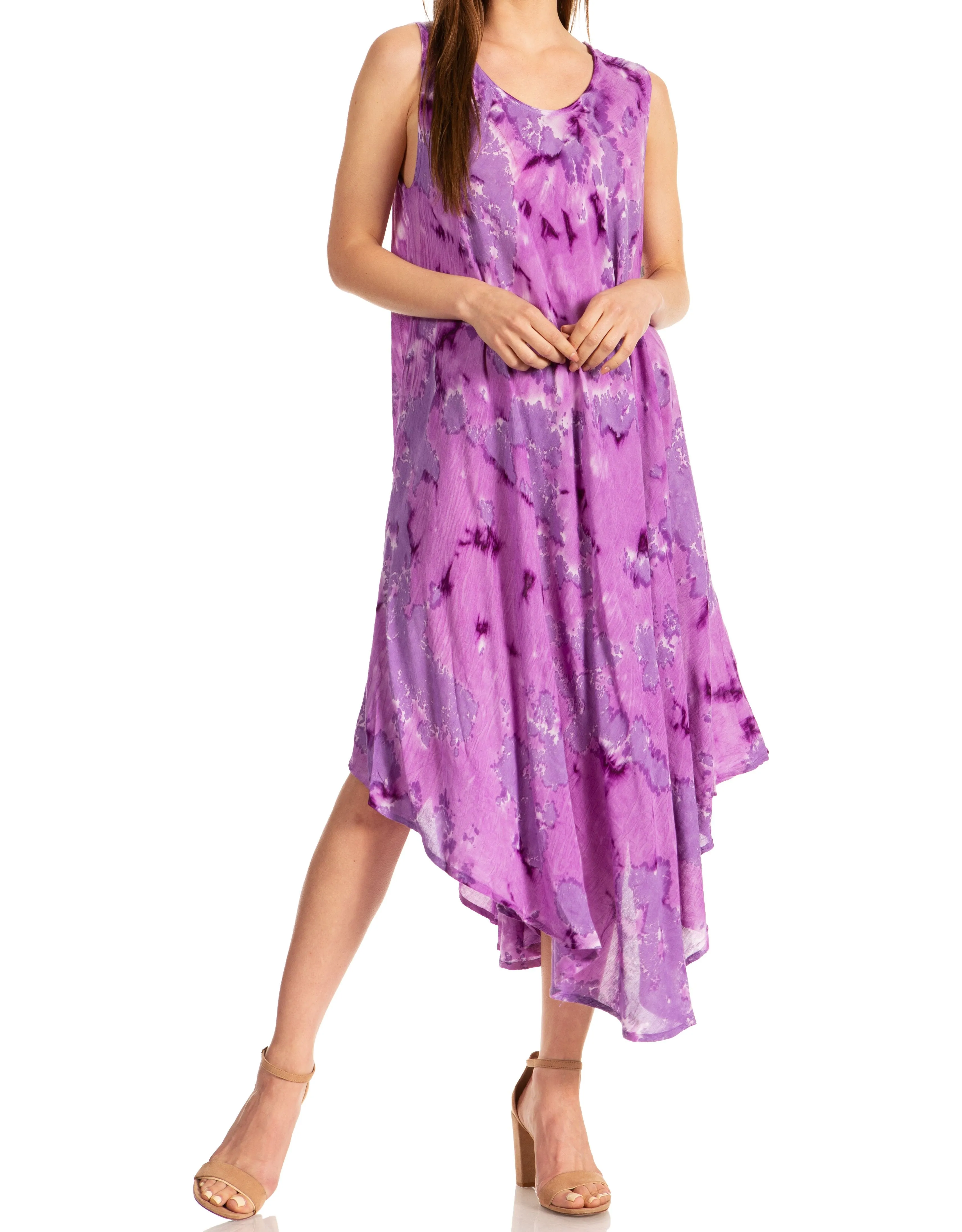 Sakkas Laeila Tie Dye Washed Tall Long Sleeveless Tank Top Caftan Dress / Cover Up