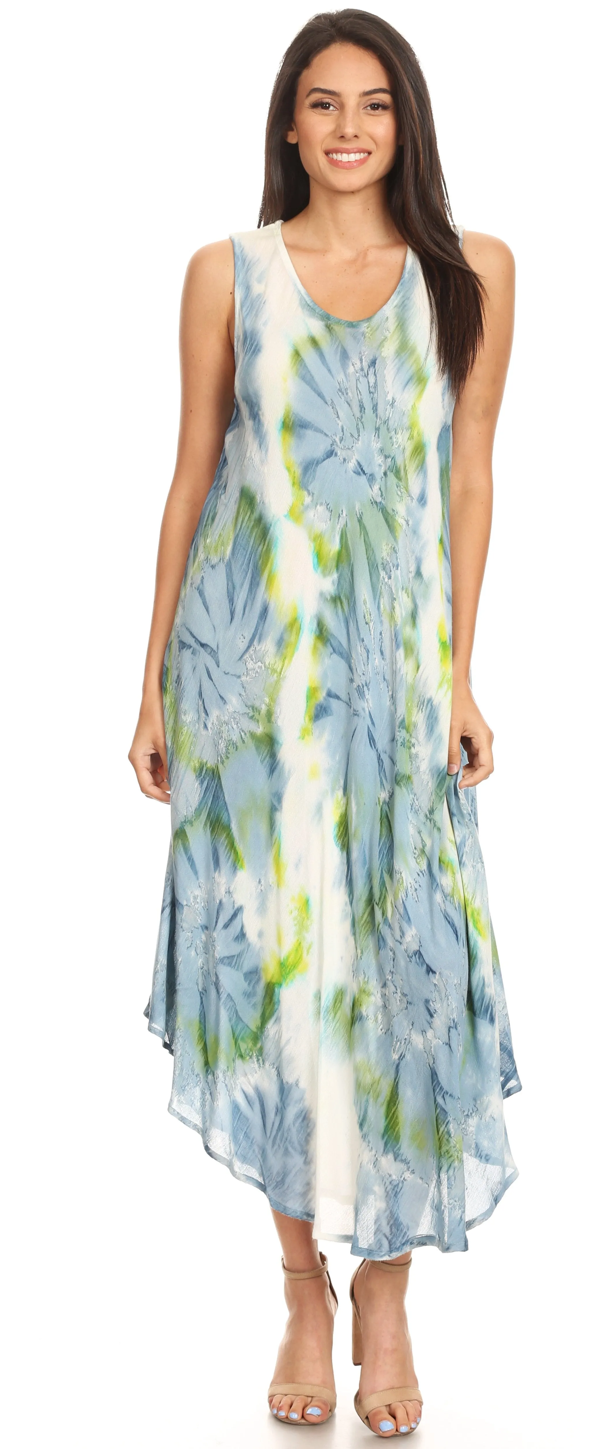 Sakkas Laeila Tie Dye Washed Tall Long Sleeveless Tank Top Caftan Dress / Cover Up