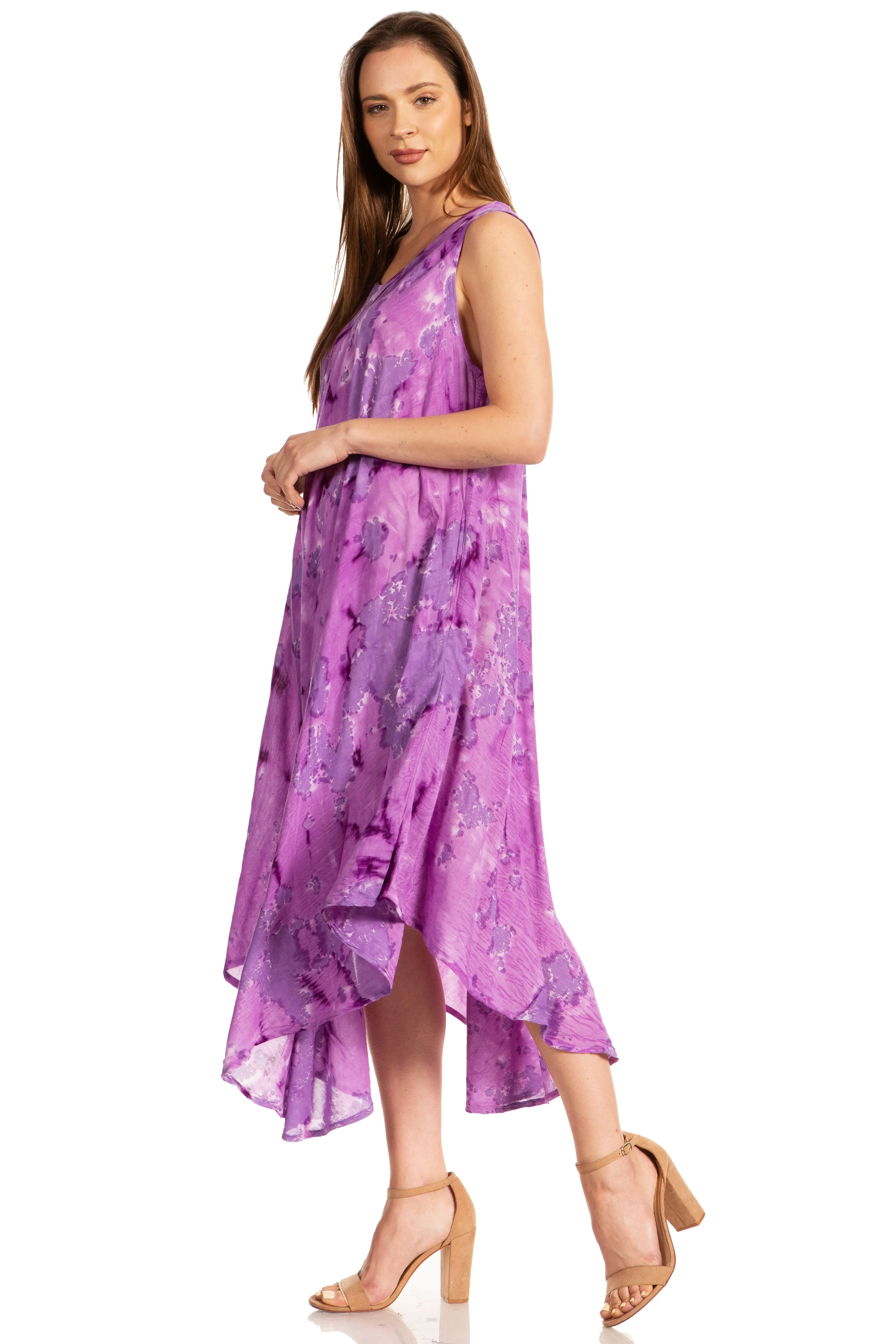 Sakkas Laeila Tie Dye Washed Tall Long Sleeveless Tank Top Caftan Dress / Cover Up