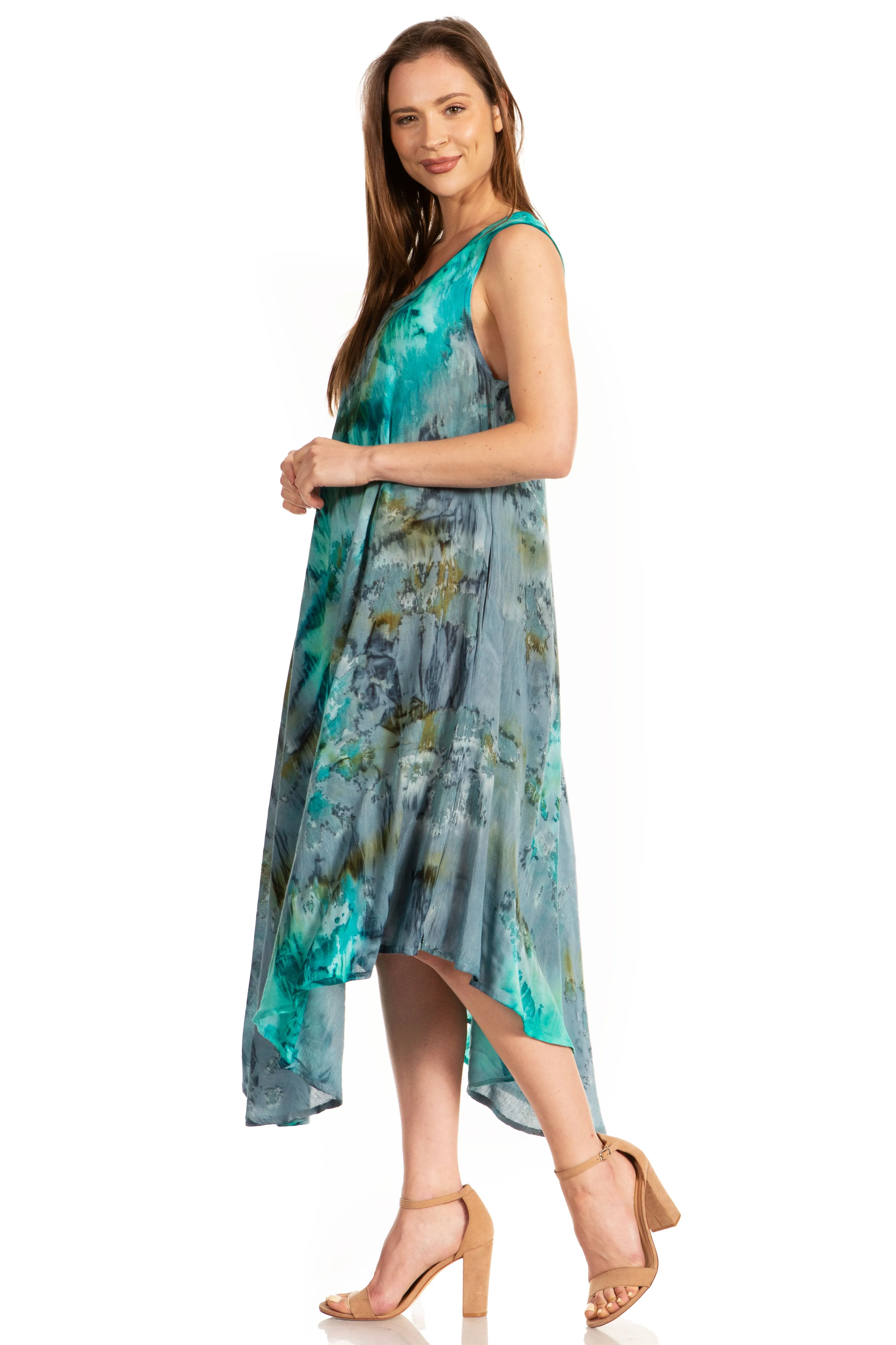 Sakkas Laeila Tie Dye Washed Tall Long Sleeveless Tank Top Caftan Dress / Cover Up