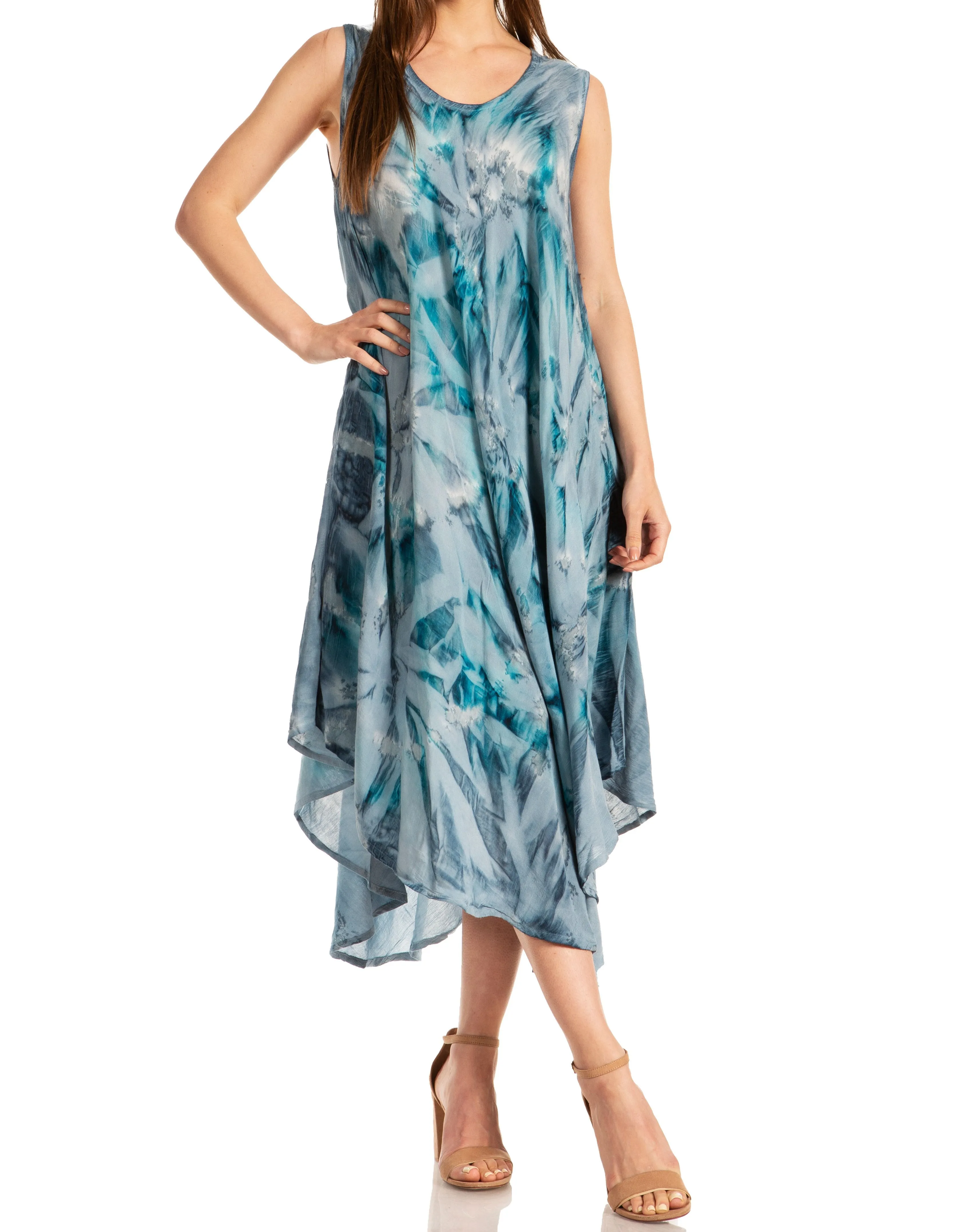 Sakkas Laeila Tie Dye Washed Tall Long Sleeveless Tank Top Caftan Dress / Cover Up