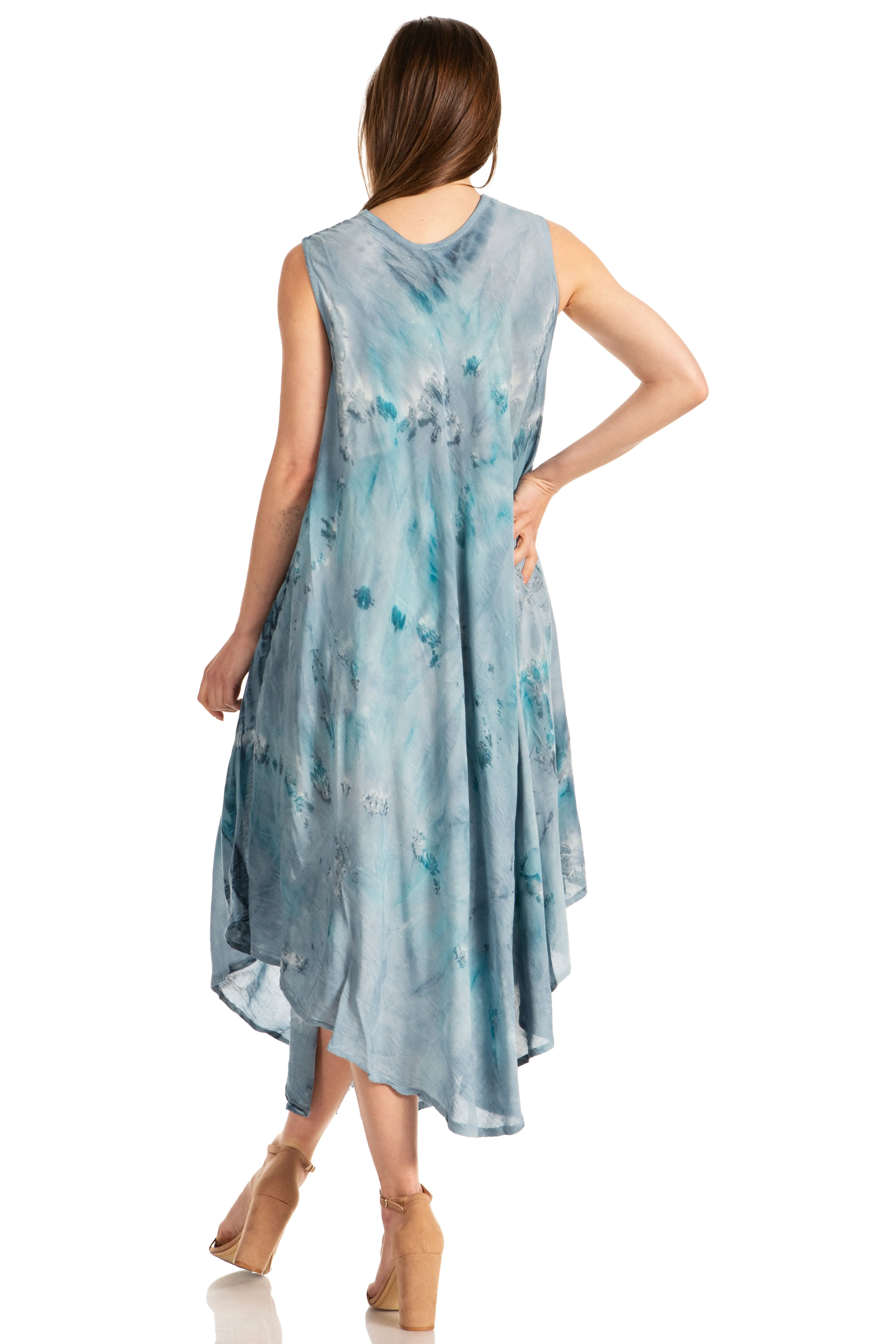 Sakkas Laeila Tie Dye Washed Tall Long Sleeveless Tank Top Caftan Dress / Cover Up