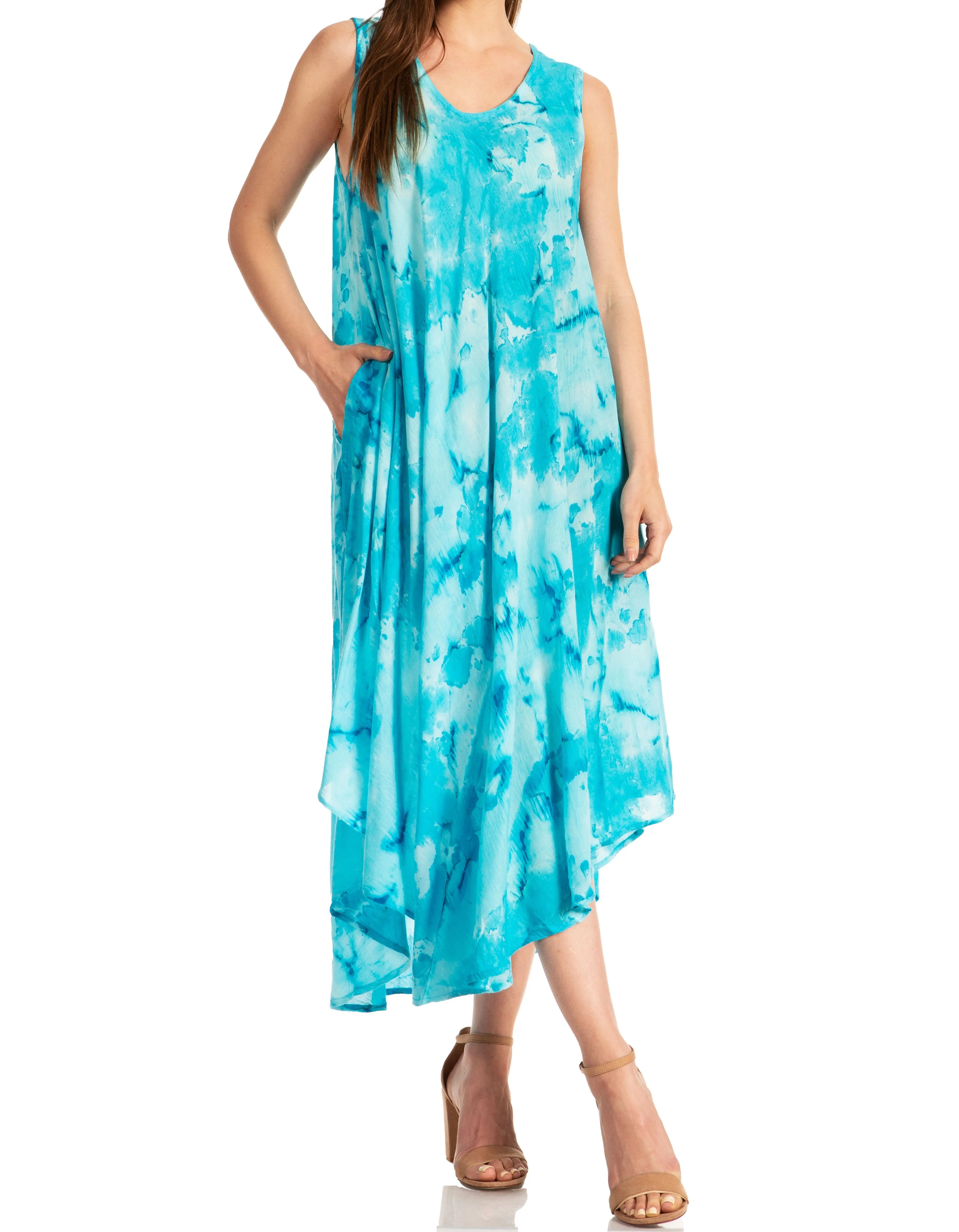 Sakkas Laeila Tie Dye Washed Tall Long Sleeveless Tank Top Caftan Dress / Cover Up