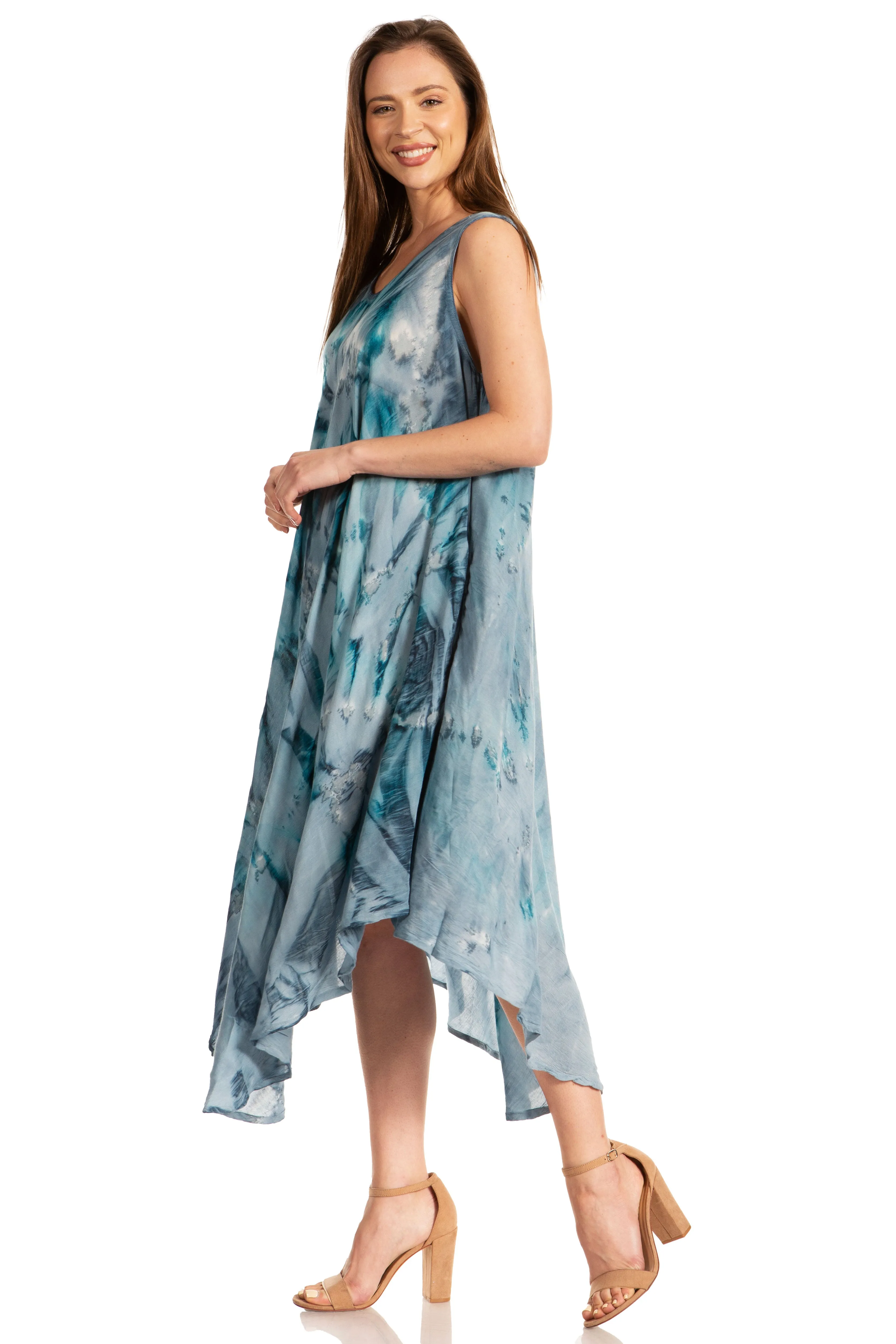 Sakkas Laeila Tie Dye Washed Tall Long Sleeveless Tank Top Caftan Dress / Cover Up