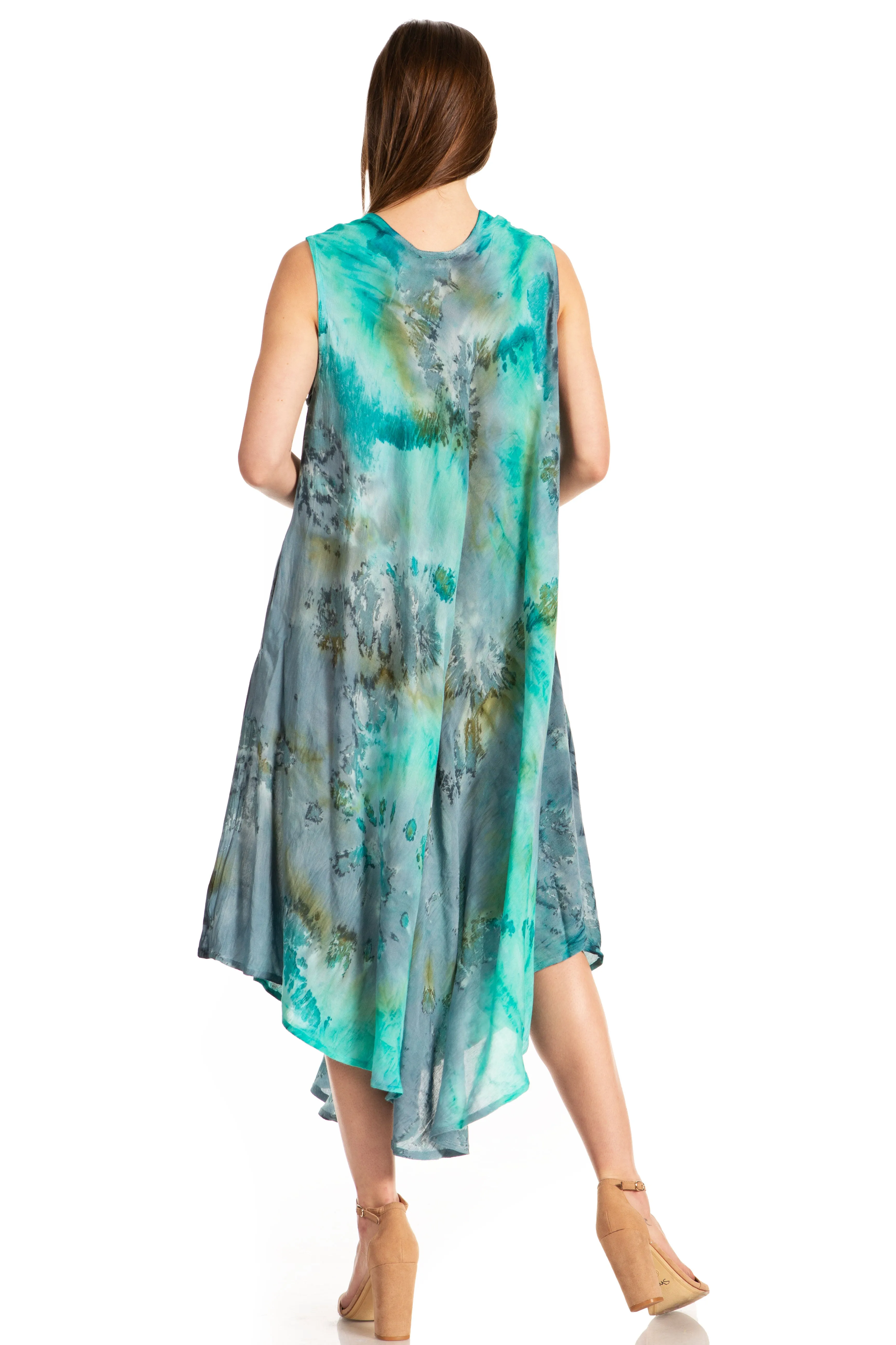 Sakkas Laeila Tie Dye Washed Tall Long Sleeveless Tank Top Caftan Dress / Cover Up