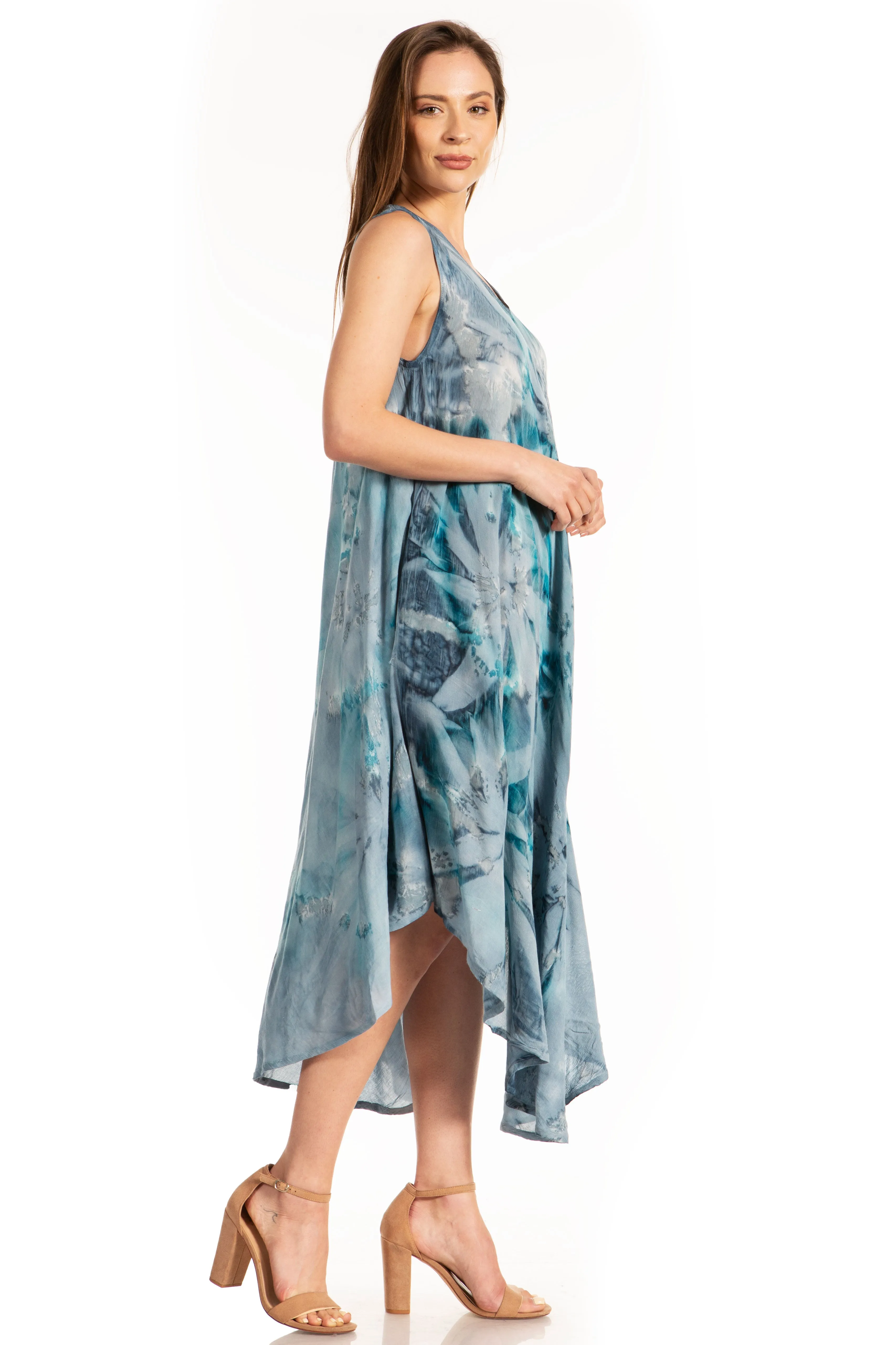 Sakkas Laeila Tie Dye Washed Tall Long Sleeveless Tank Top Caftan Dress / Cover Up