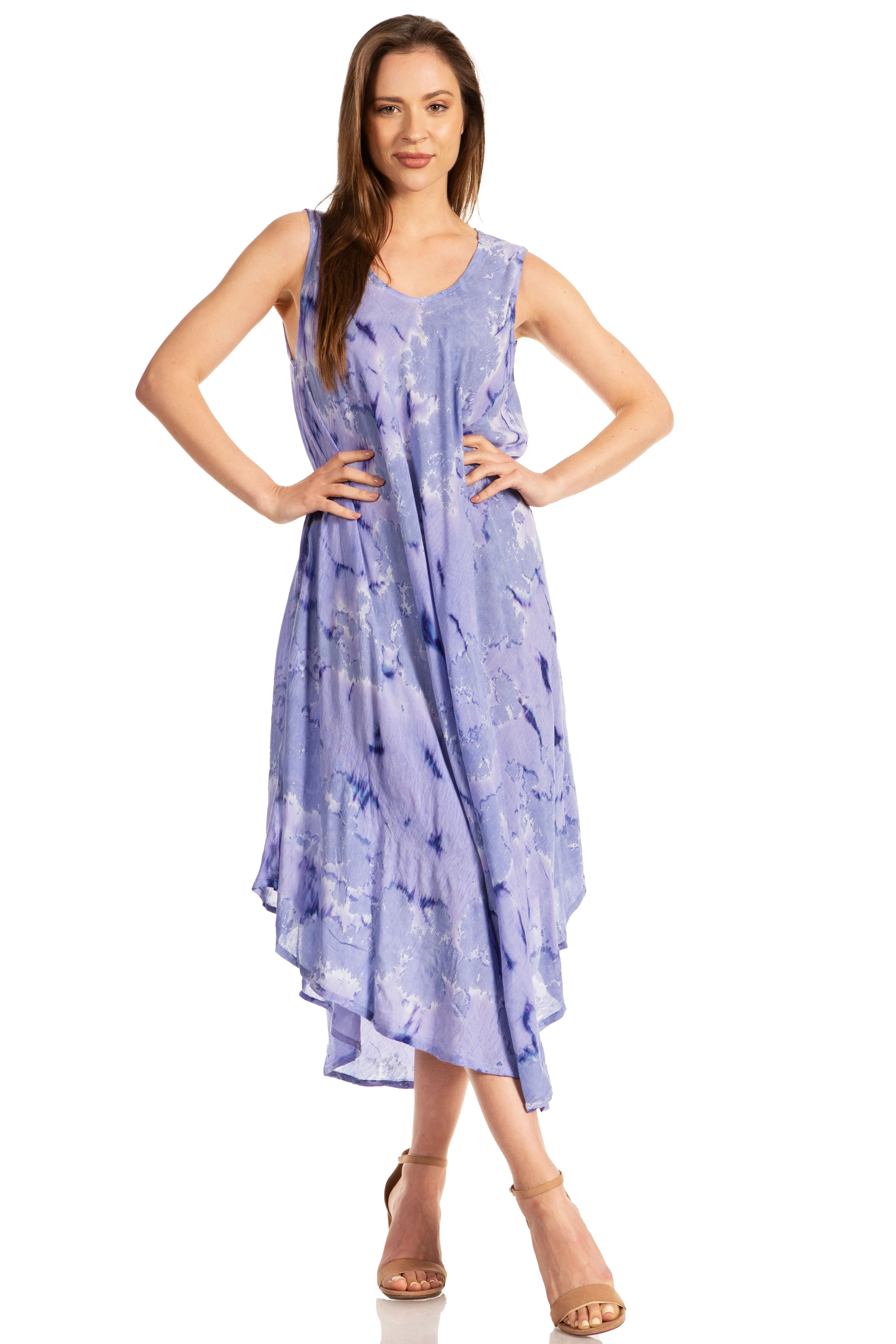 Sakkas Laeila Tie Dye Washed Tall Long Sleeveless Tank Top Caftan Dress / Cover Up