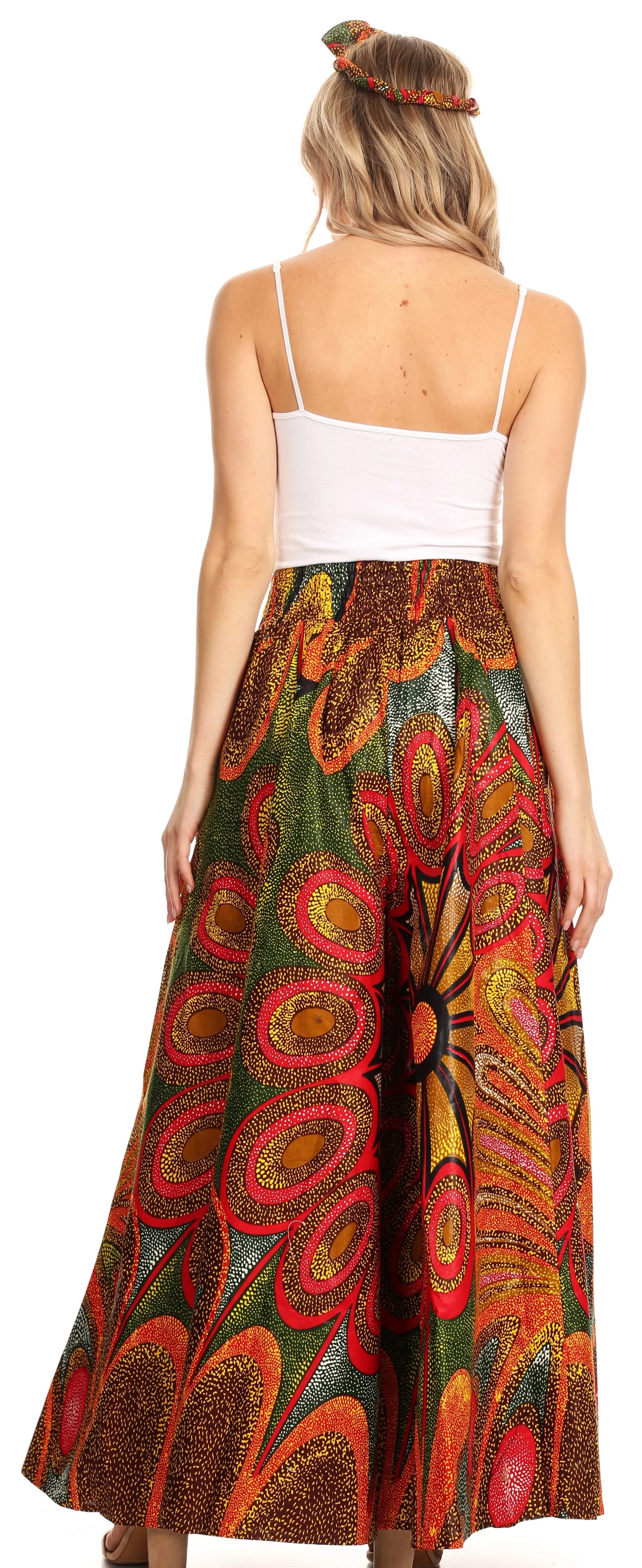 Sakkas Sora Women's Wide Leg Loose African Ankara Print Pants Casual Elastic Waist