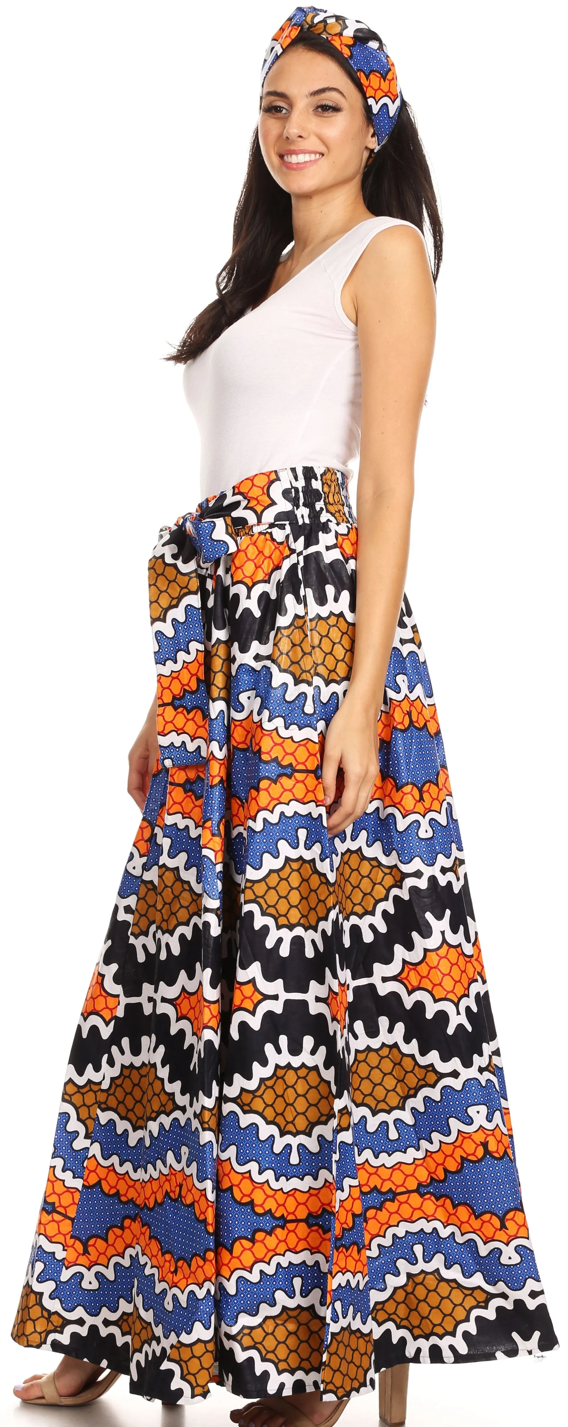 Sakkas Sora Women's Wide Leg Loose African Ankara Print Pants Casual Elastic Waist