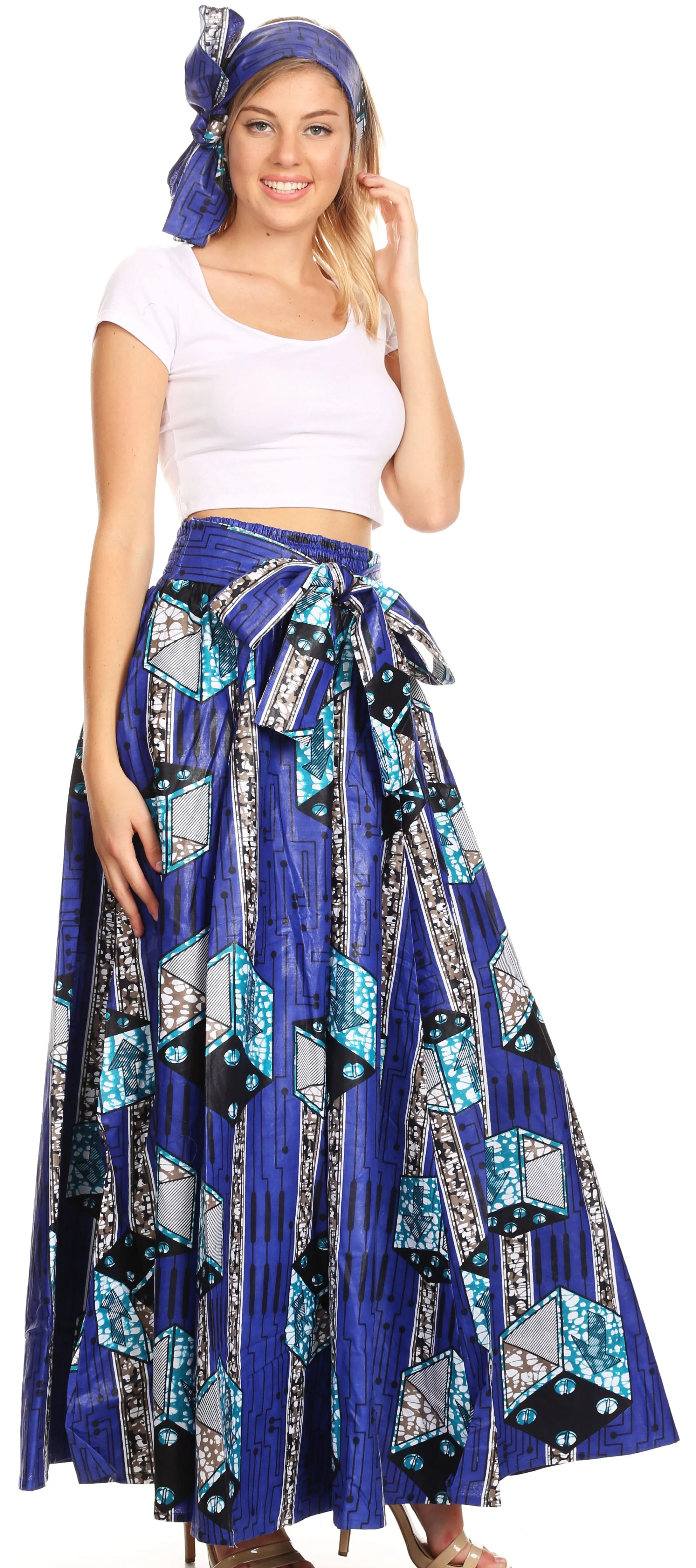 Sakkas Sora Women's Wide Leg Loose African Ankara Print Pants Casual Elastic Waist