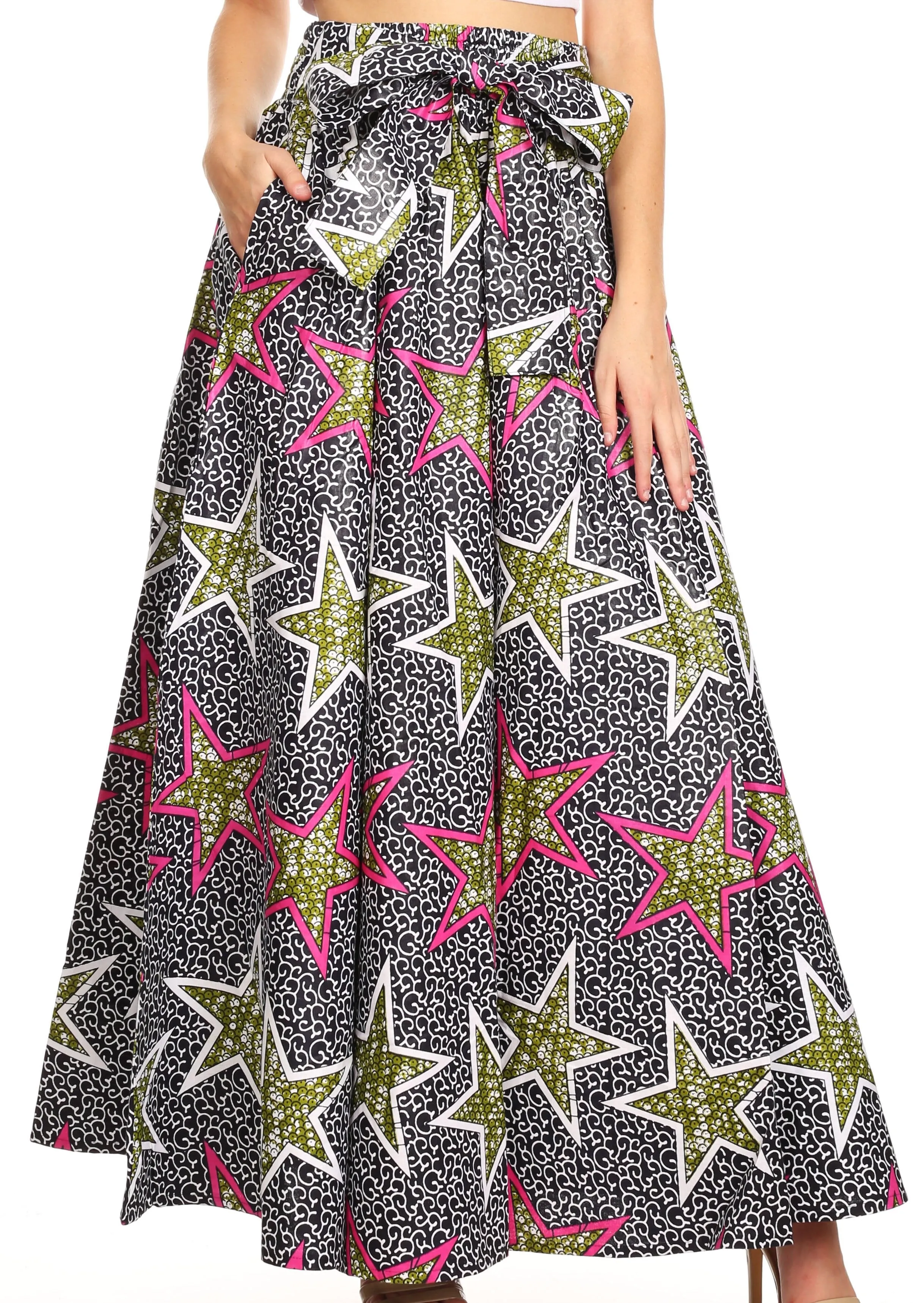 Sakkas Sora Women's Wide Leg Loose African Ankara Print Pants Casual Elastic Waist