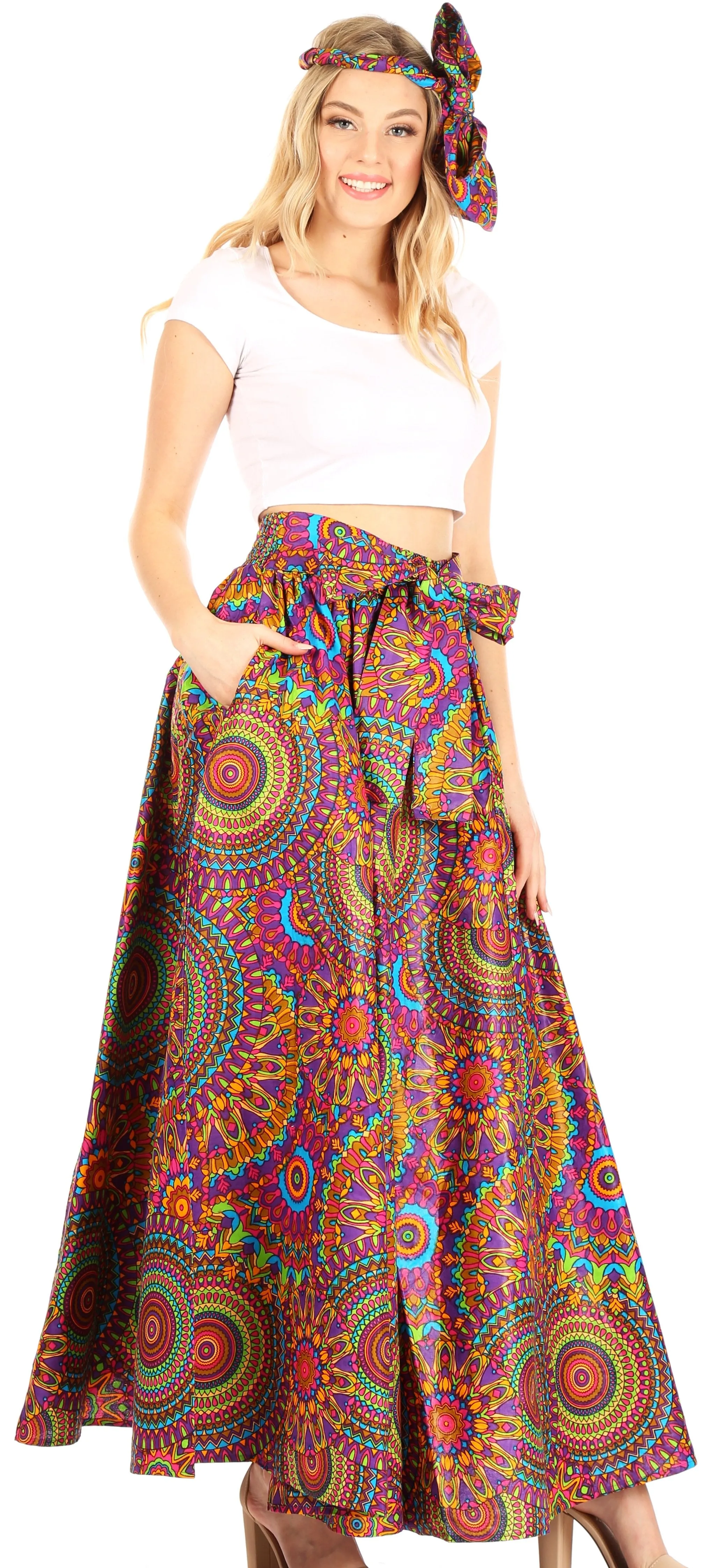 Sakkas Sora Women's Wide Leg Loose African Ankara Print Pants Casual Elastic Waist