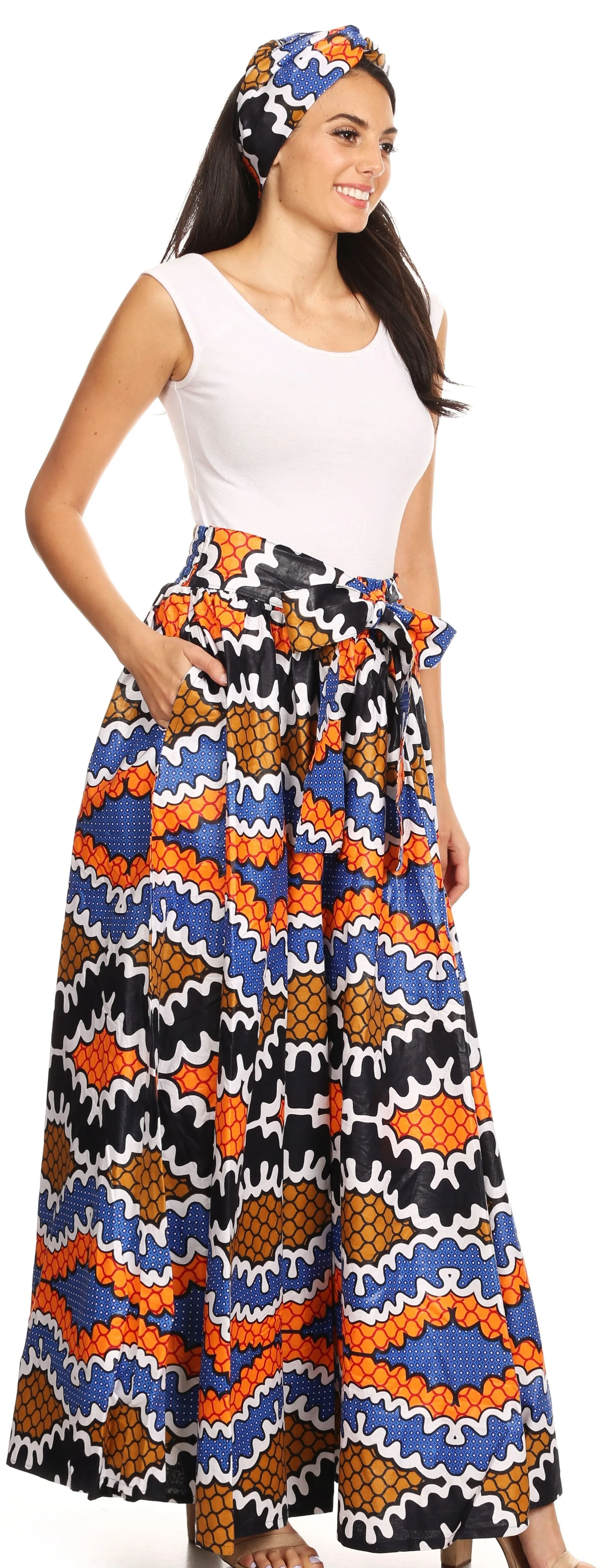 Sakkas Sora Women's Wide Leg Loose African Ankara Print Pants Casual Elastic Waist