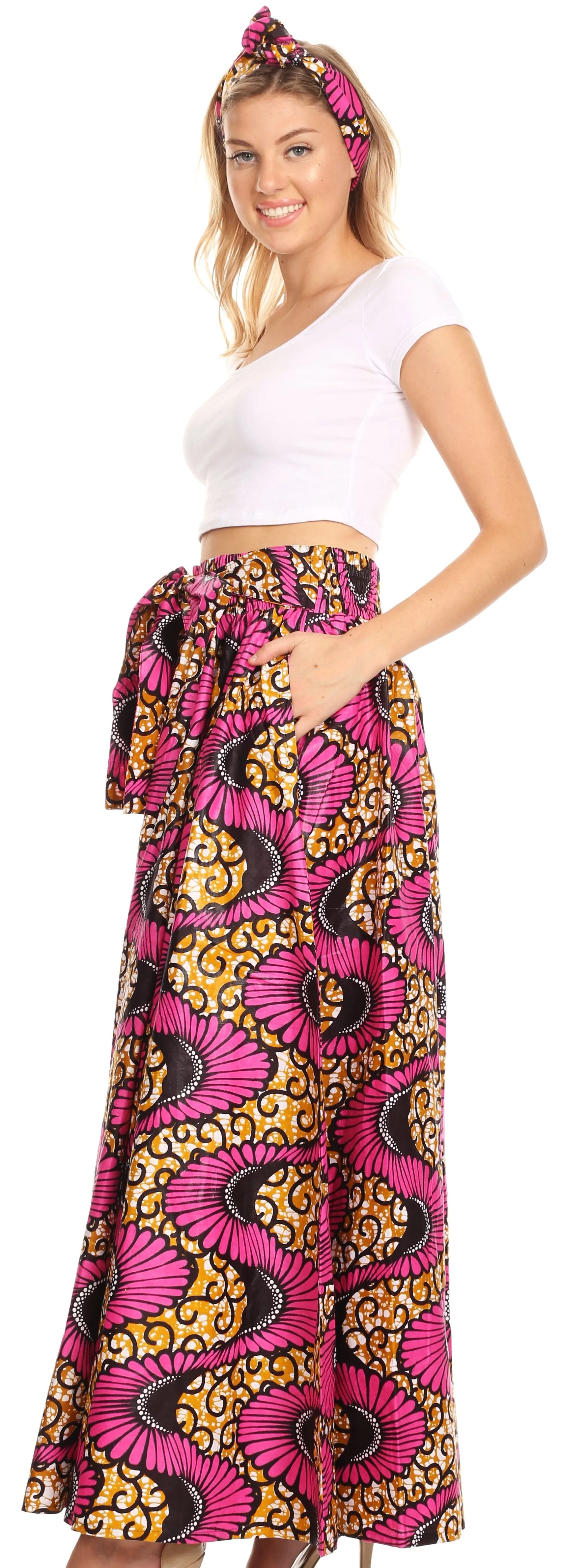 Sakkas Sora Women's Wide Leg Loose African Ankara Print Pants Casual Elastic Waist