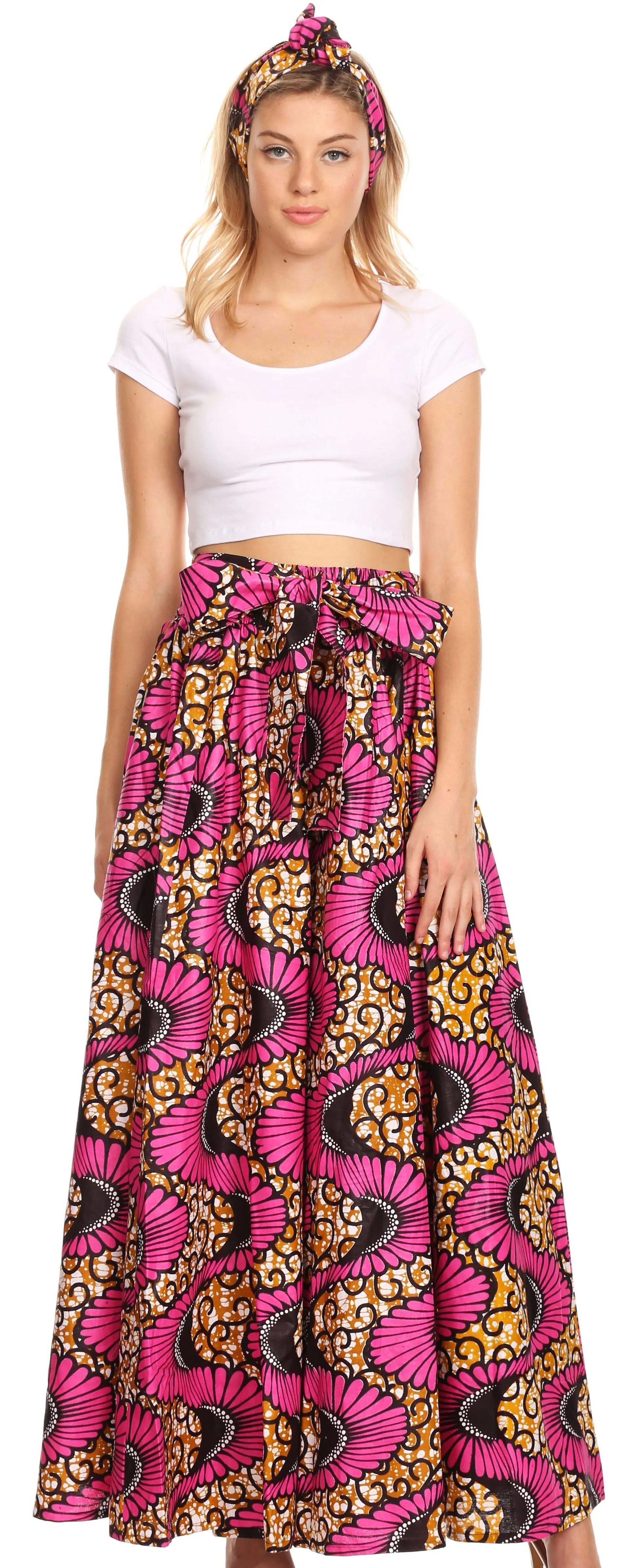 Sakkas Sora Women's Wide Leg Loose African Ankara Print Pants Casual Elastic Waist