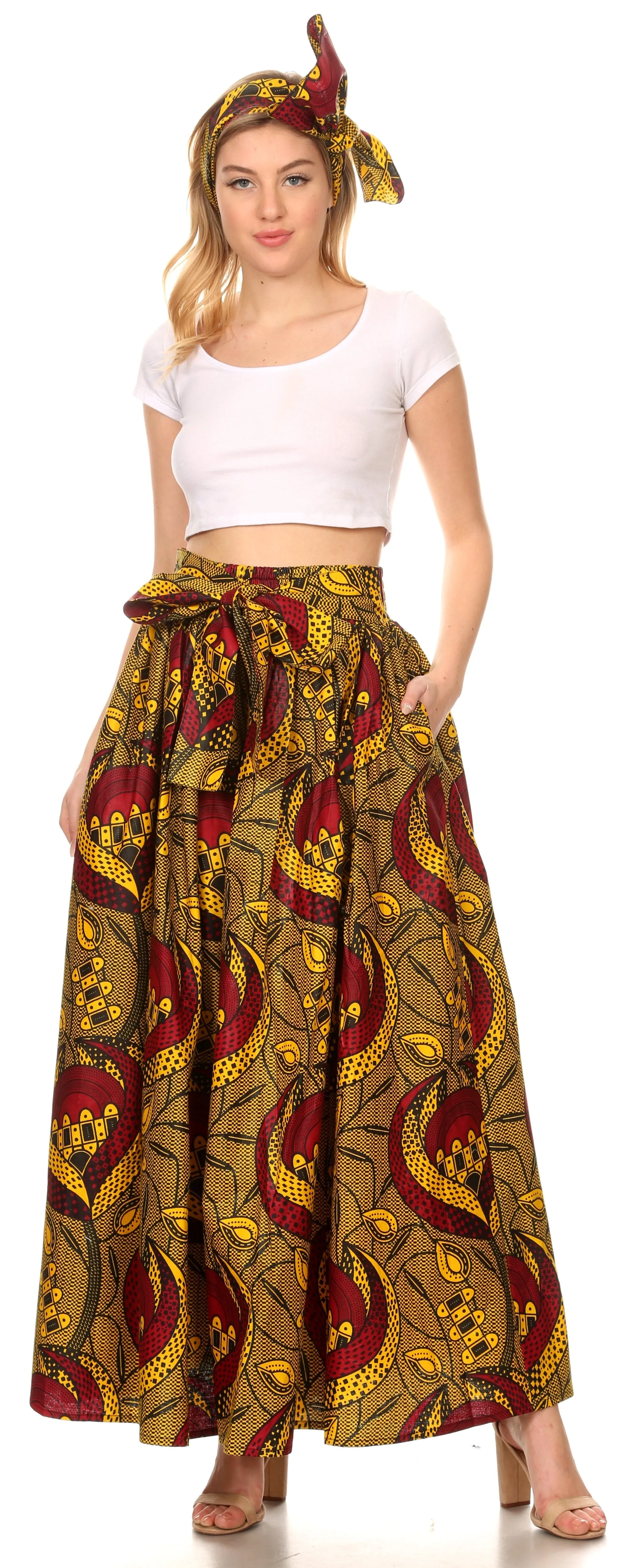 Sakkas Sora Women's Wide Leg Loose African Ankara Print Pants Casual Elastic Waist