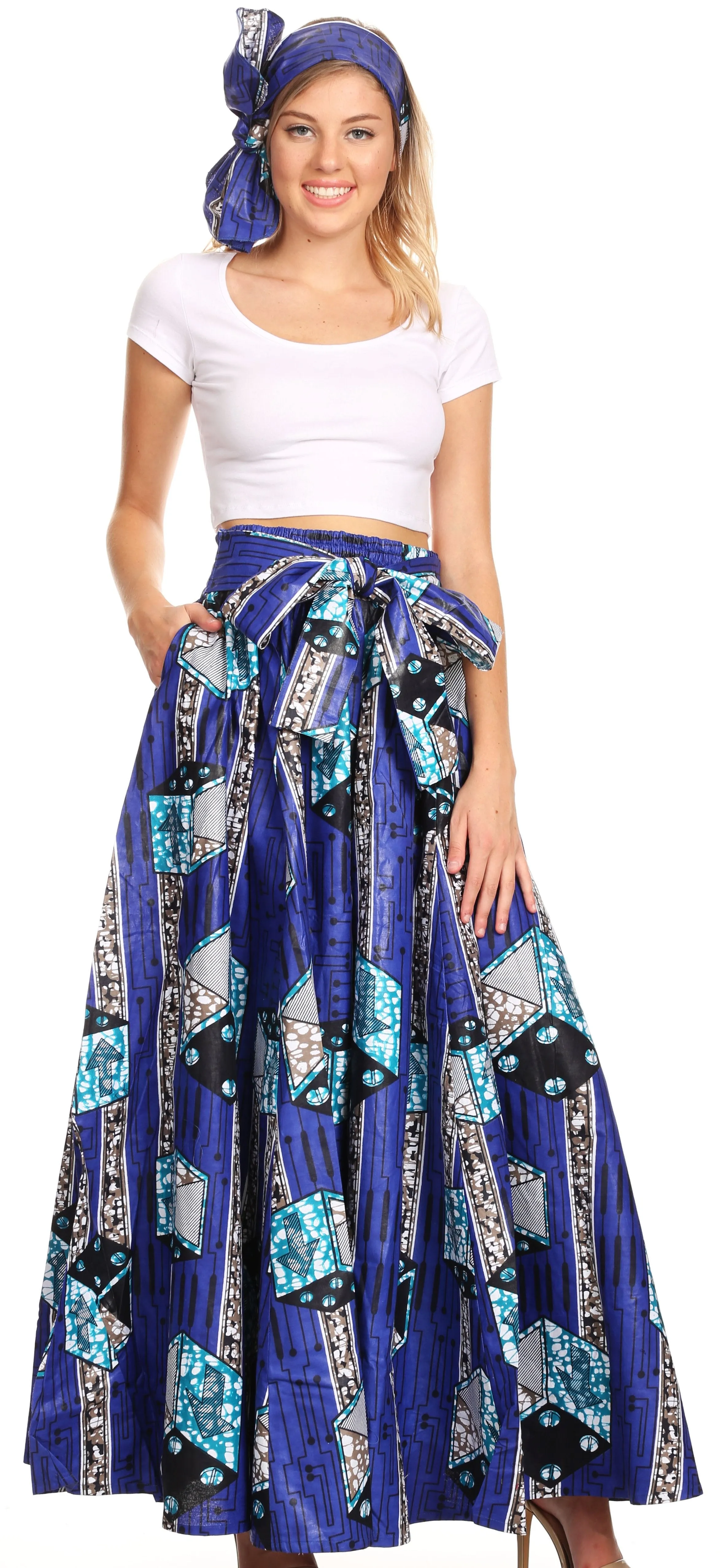 Sakkas Sora Women's Wide Leg Loose African Ankara Print Pants Casual Elastic Waist