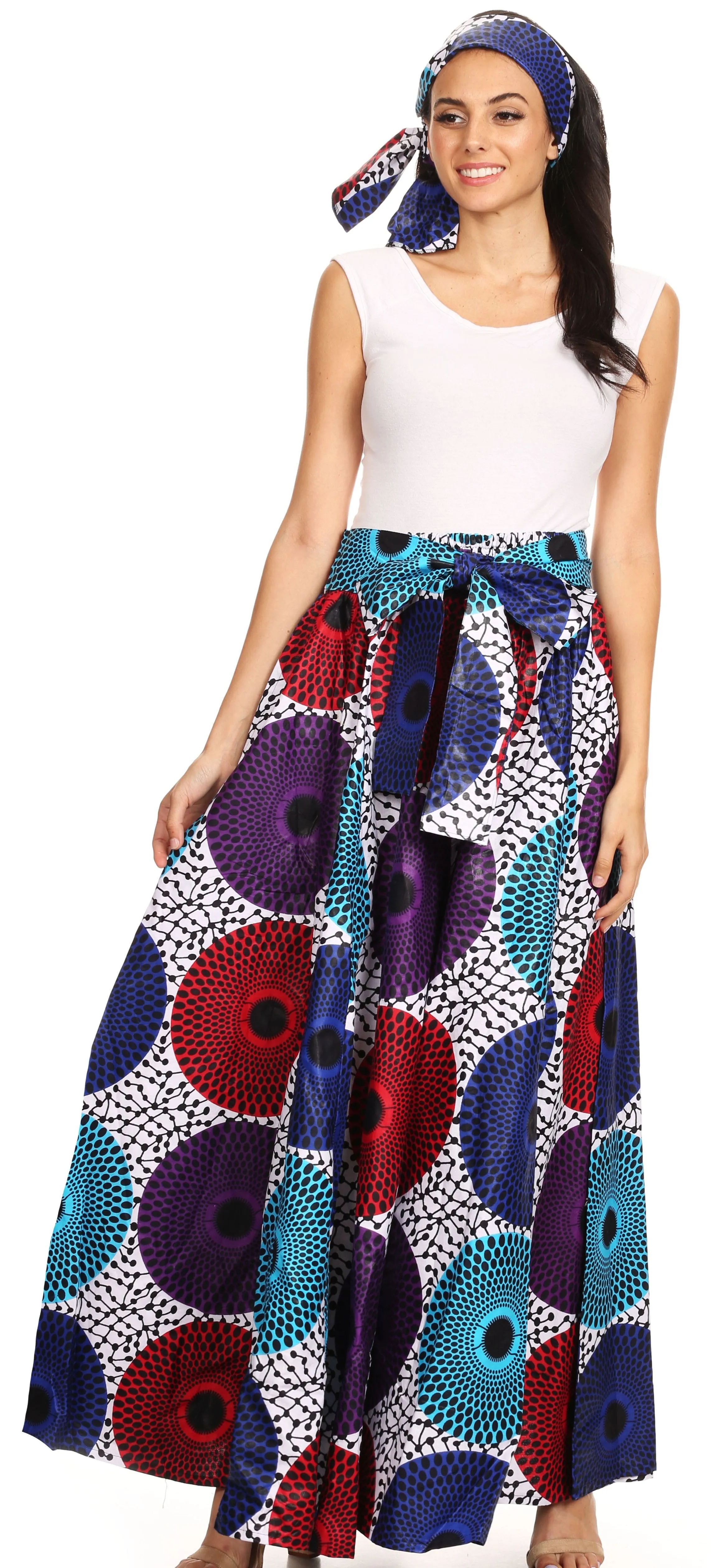 Sakkas Sora Women's Wide Leg Loose African Ankara Print Pants Casual Elastic Waist