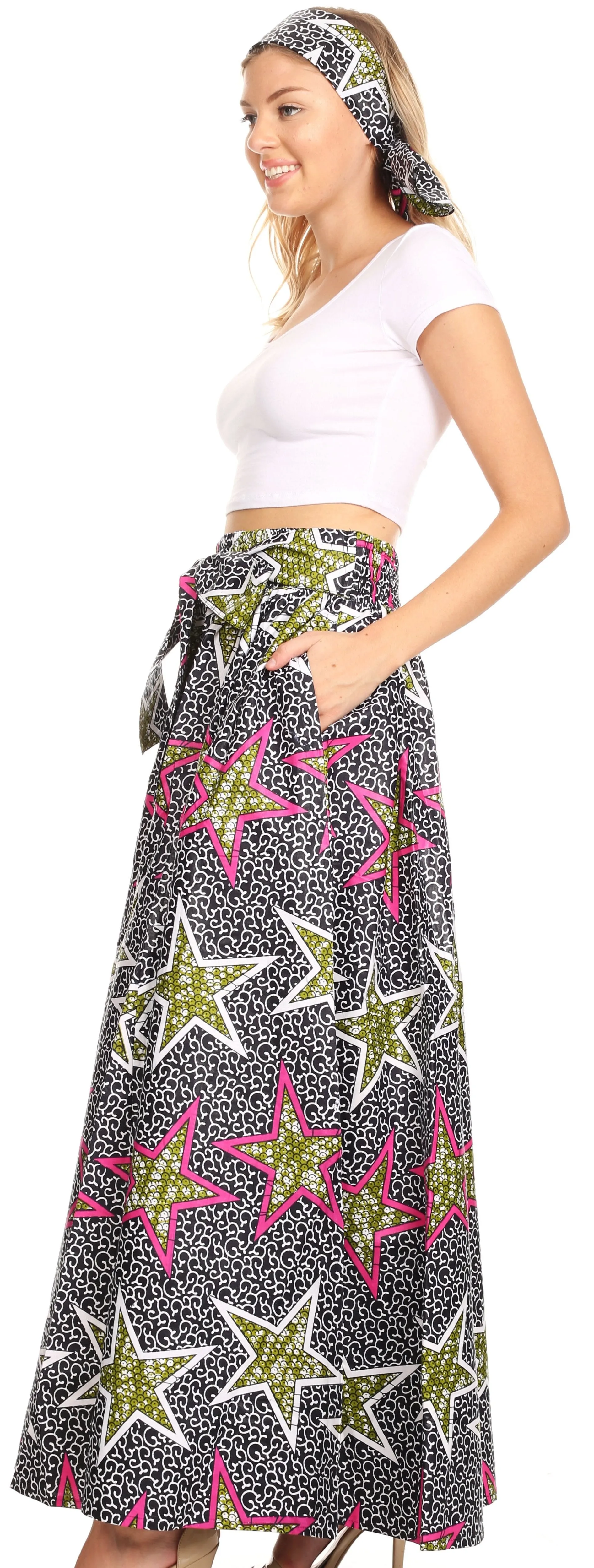 Sakkas Sora Women's Wide Leg Loose African Ankara Print Pants Casual Elastic Waist