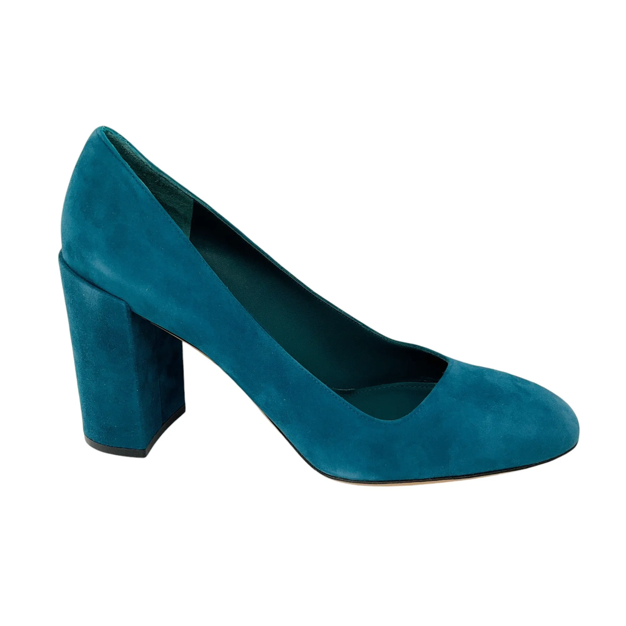 Salvatore Ferragamo Teal Round Toe Suede Pumps