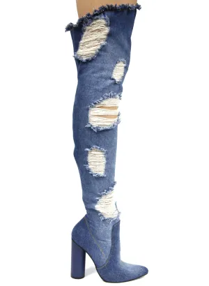 SCHEMIN DISTRESSED DENIM BOOT