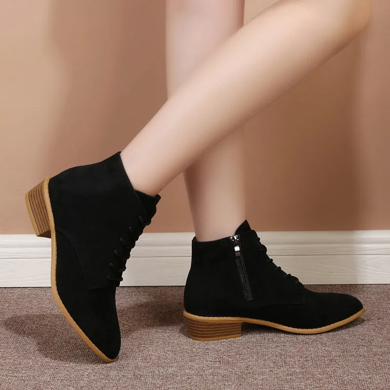 SH325 - Suede Pointed Toe Lace-Up Boots