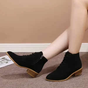 SH325 - Suede Pointed Toe Lace-Up Boots