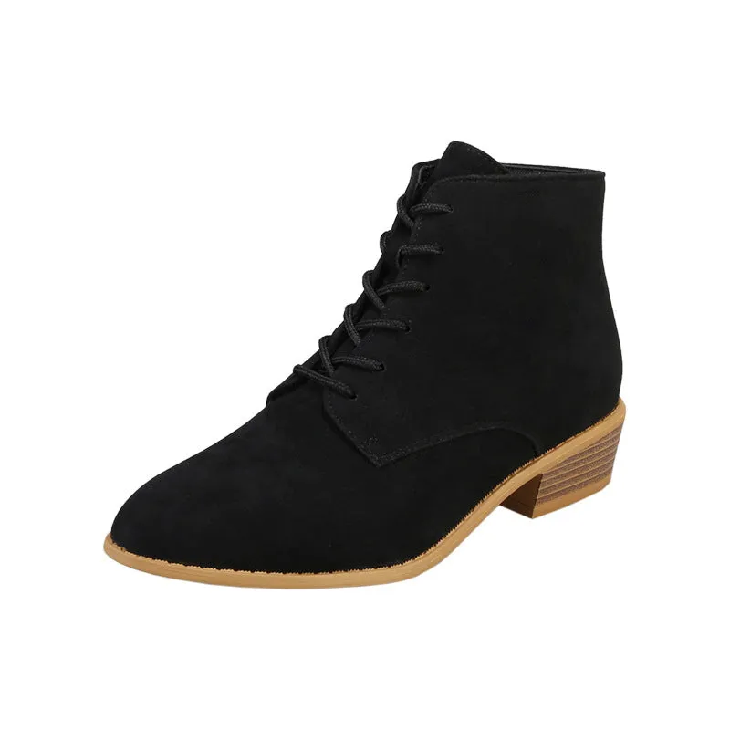 SH325 - Suede Pointed Toe Lace-Up Boots