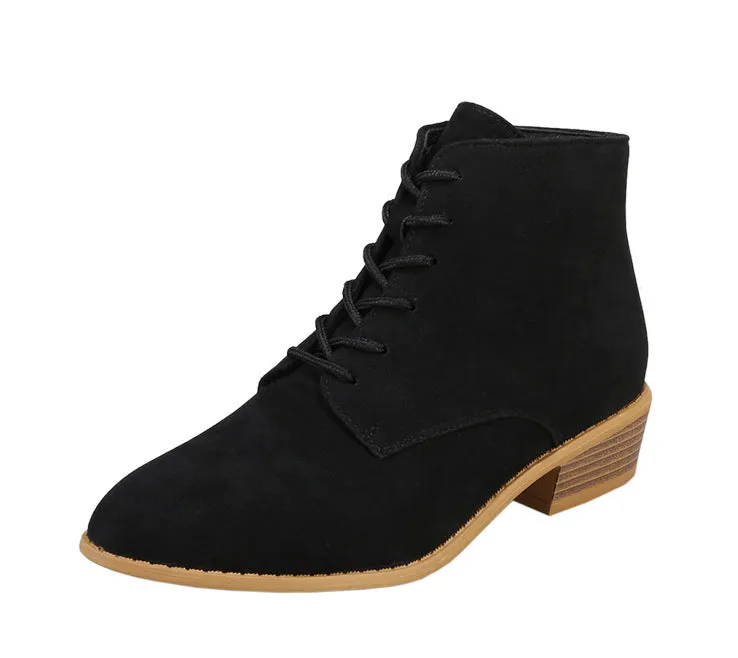 SH325 - Suede Pointed Toe Lace-Up Boots