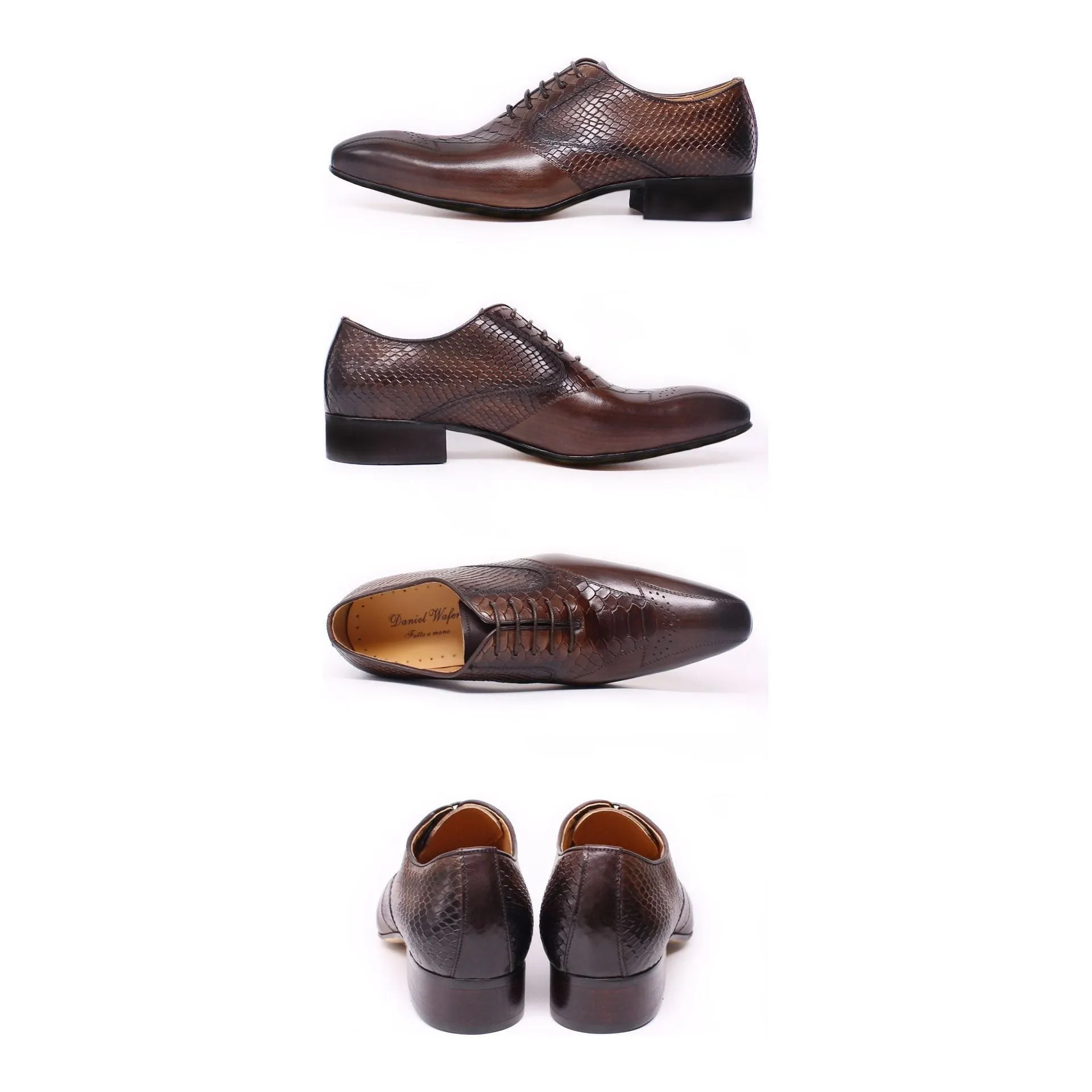 Snakeskin Elegance Lace-Up Brogue Dress Shoes