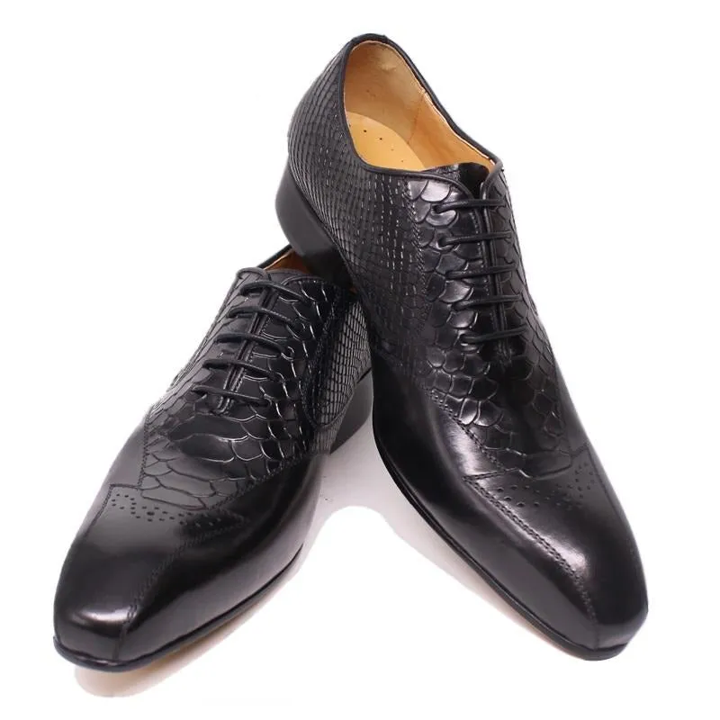 Snakeskin Elegance Lace-Up Brogue Dress Shoes