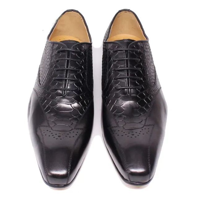 Snakeskin Elegance Lace-Up Brogue Dress Shoes