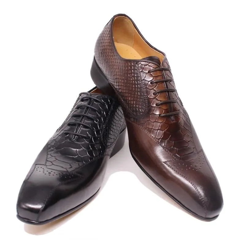 Snakeskin Elegance Lace-Up Brogue Dress Shoes