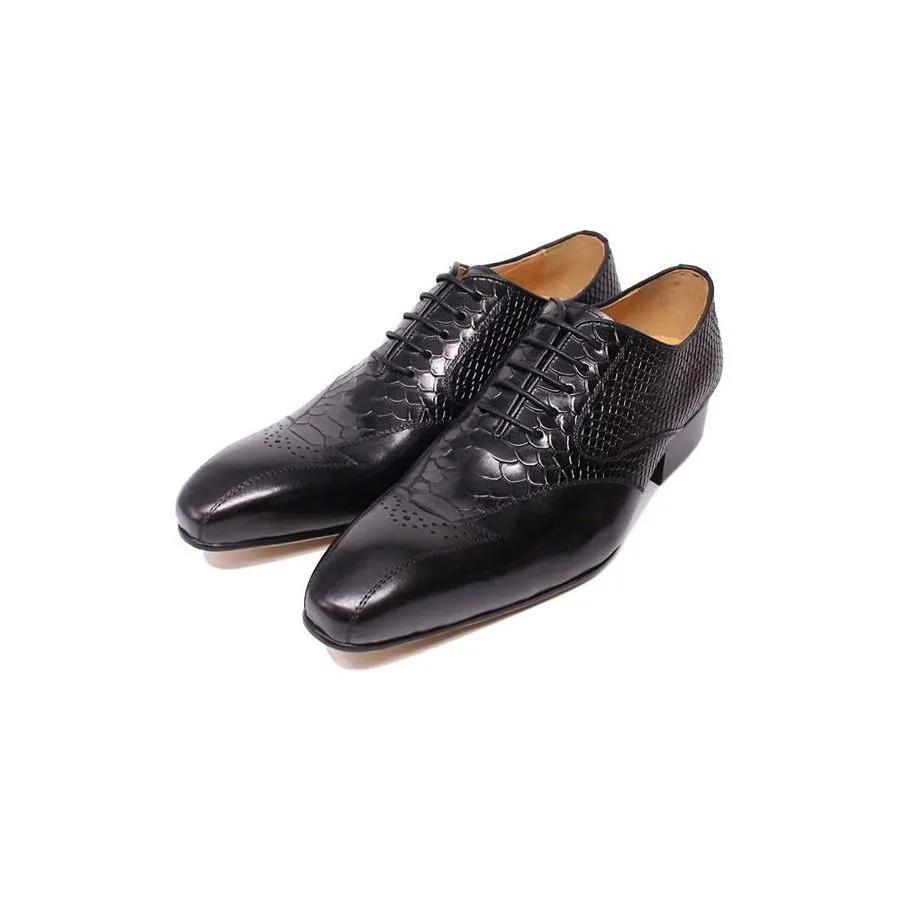 Snakeskin Elegance Lace-Up Brogue Dress Shoes