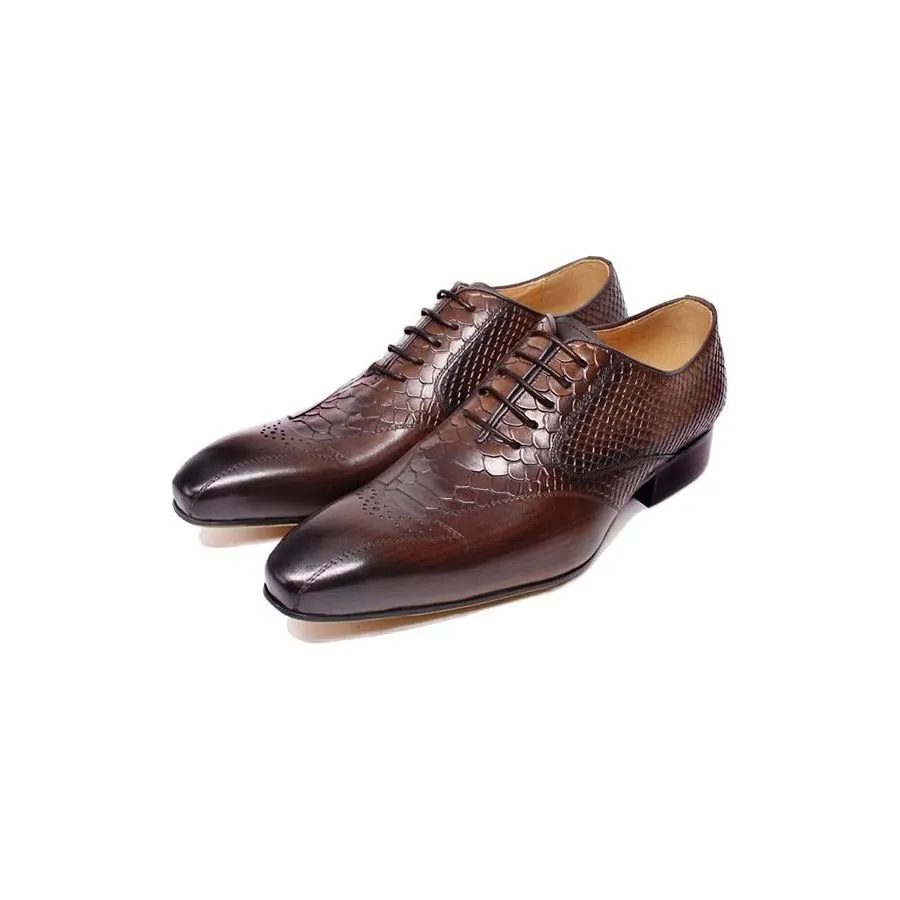 Snakeskin Elegance Lace-Up Brogue Dress Shoes