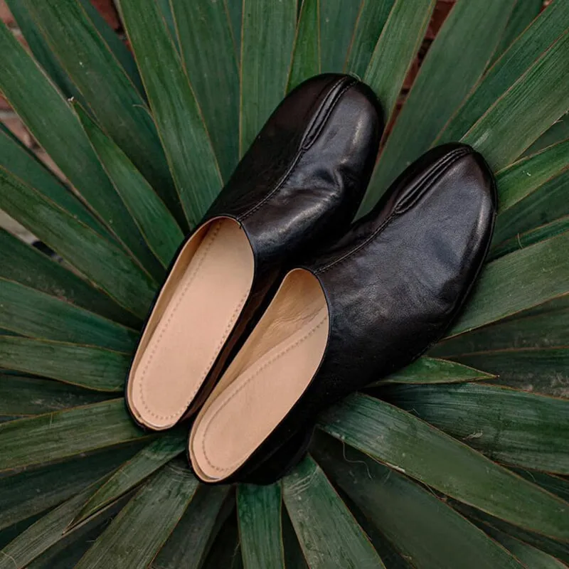 Split Toe Leather Mules Summer Slippers Handmade in Black/Brown