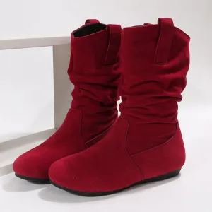 Suede Mid-Calf Flat Winter Boots for Women