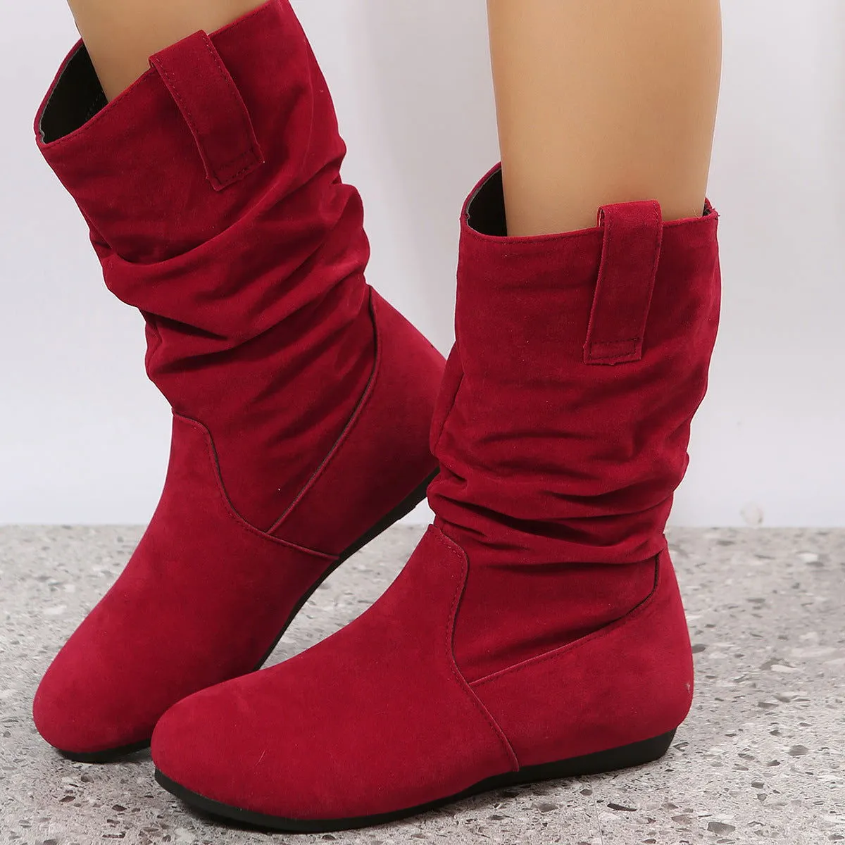 Suede Mid-Calf Flat Winter Boots for Women