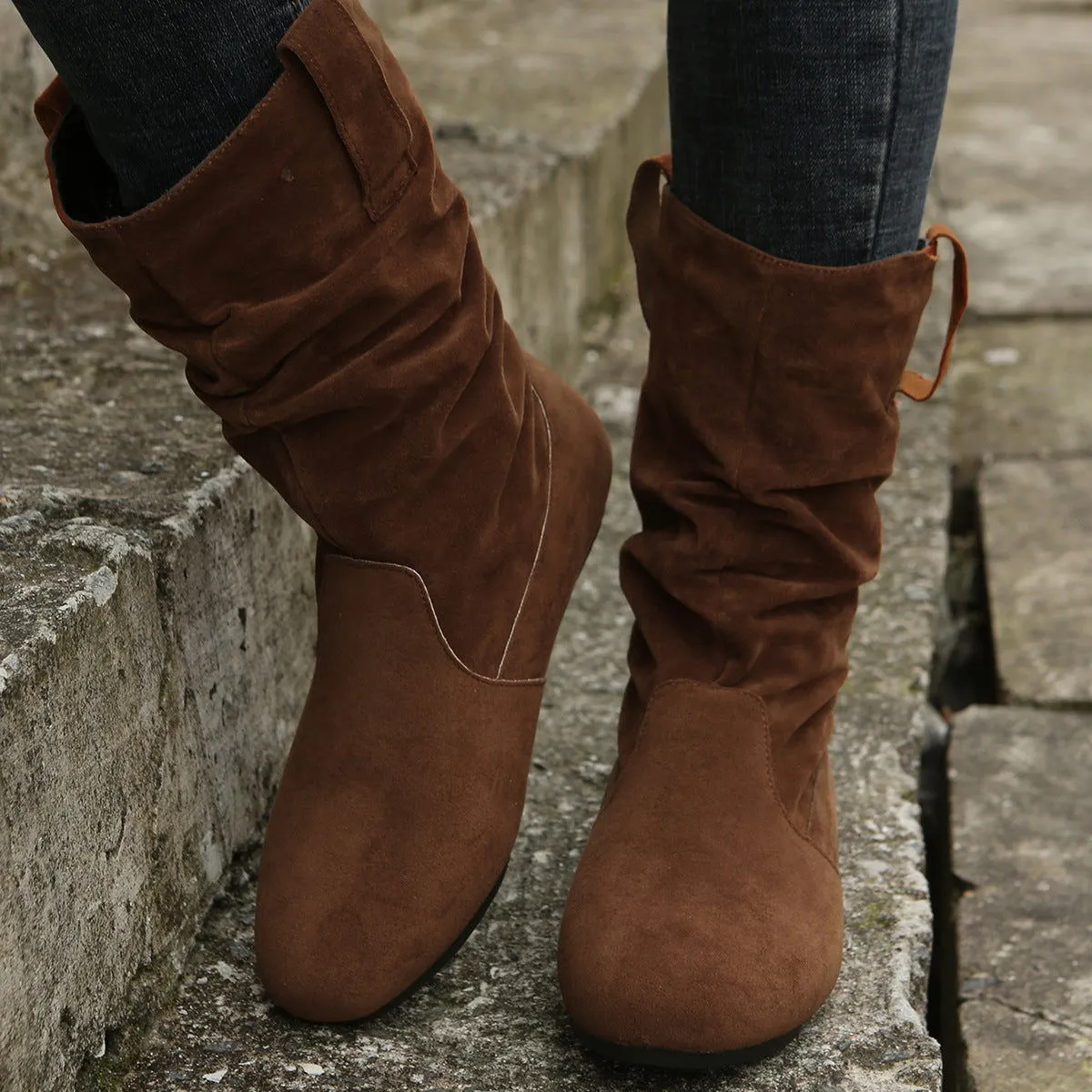 Suede Mid-Calf Flat Winter Boots for Women