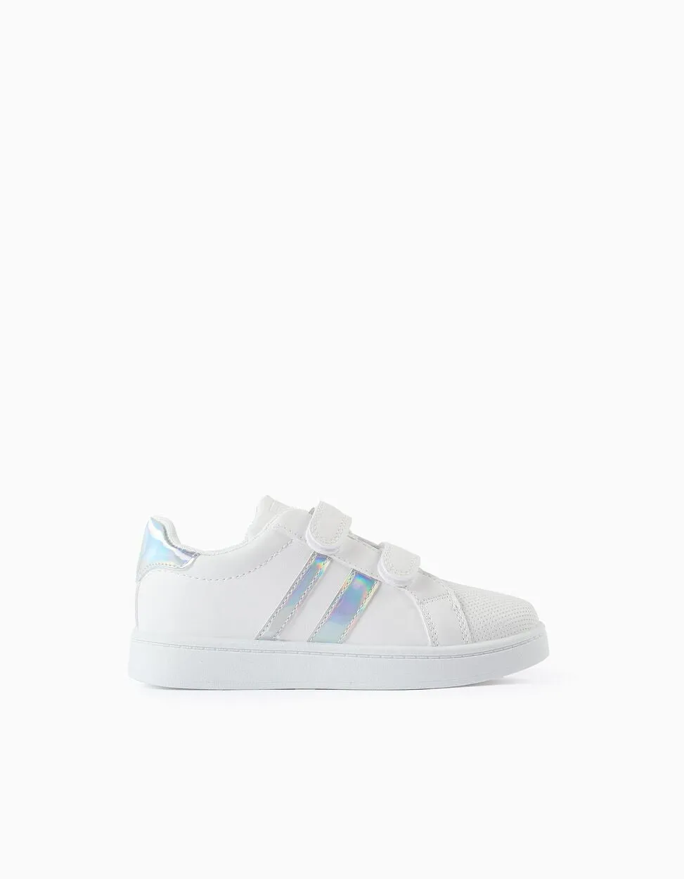 Trainers with Stripes for Girls, White/Iridescent