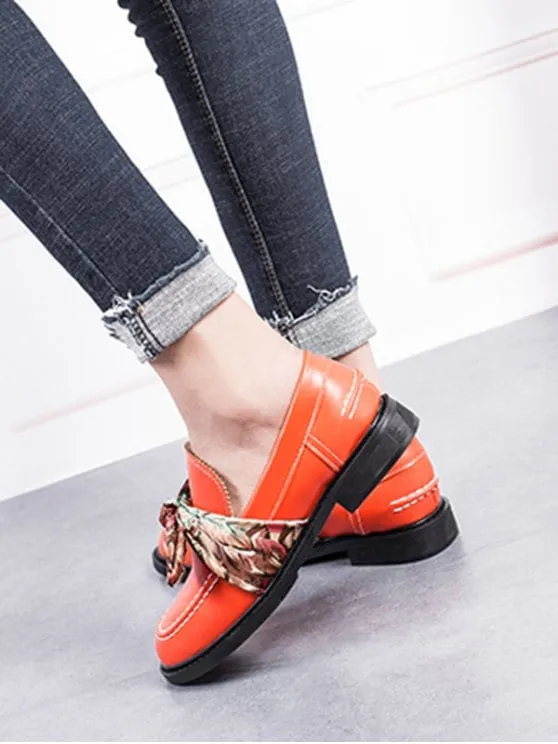 Trendy Stitching Bow PU Leather Flat Shoes