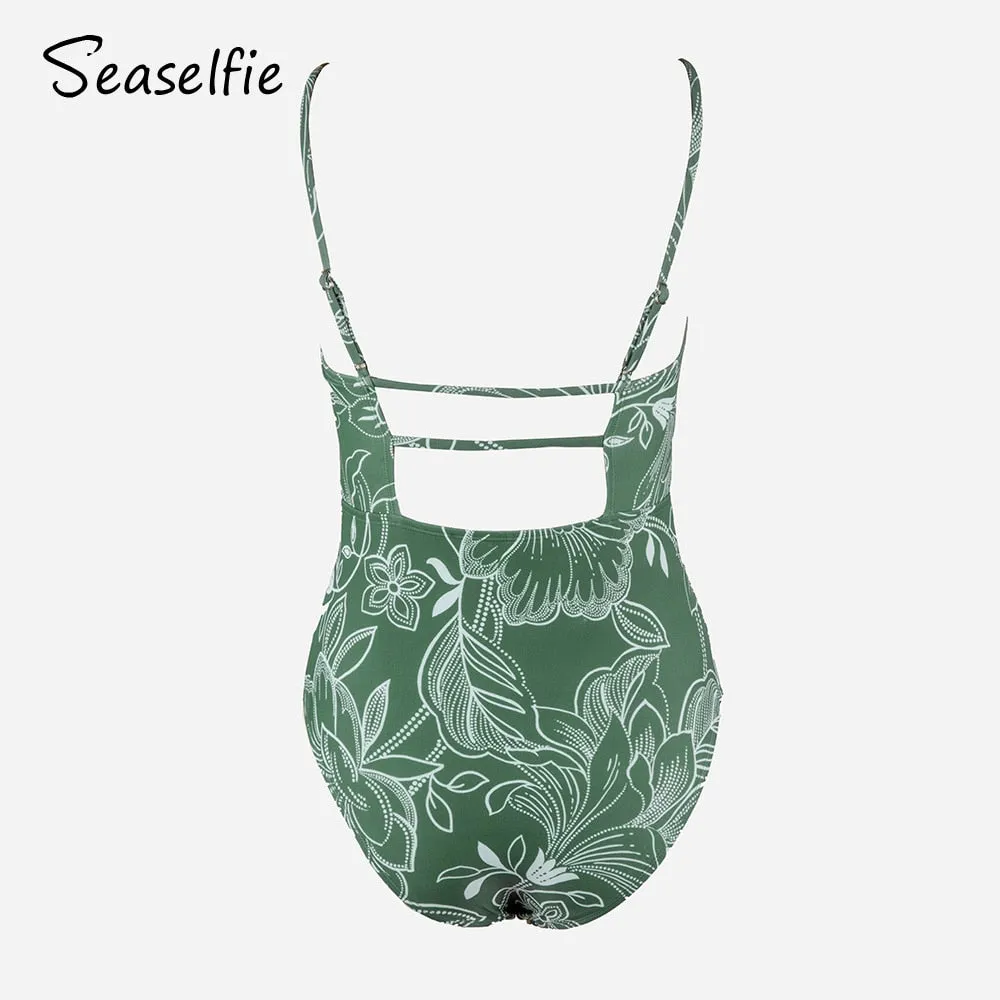 Tropical Strappy Backless Monokini Swimsuit